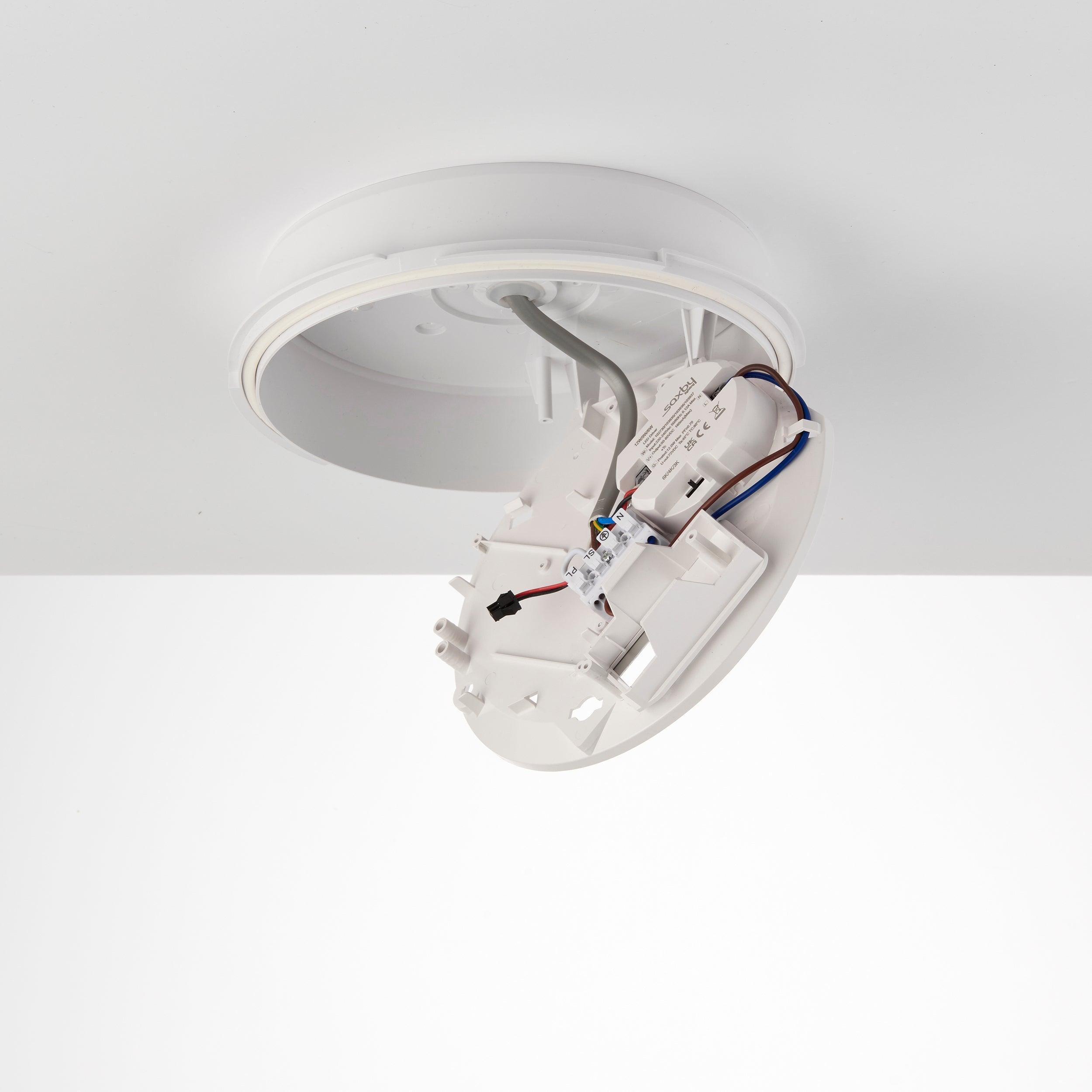 heropro mini led tri wattage bulkhead light ip65 12w cct by saxby lighting, close up image 23