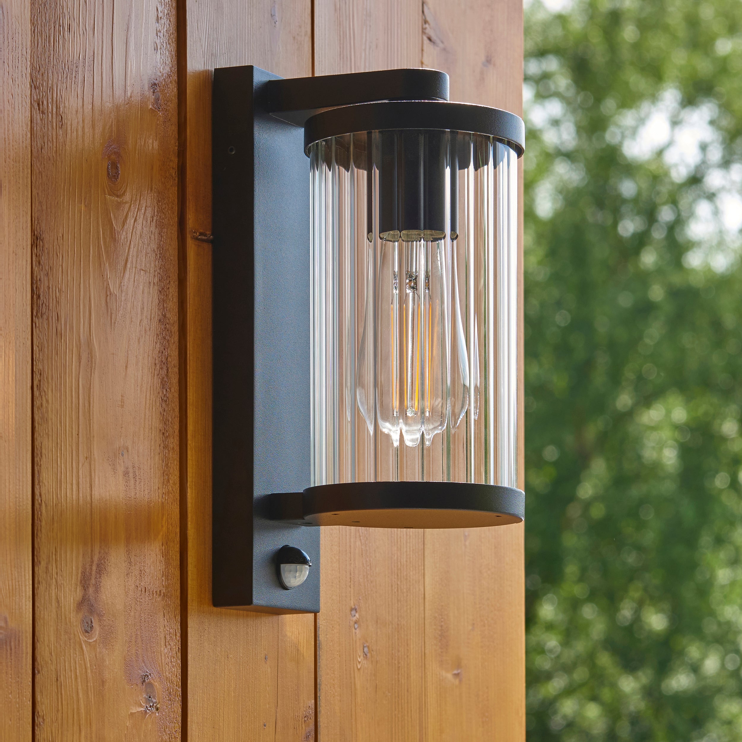 Newcombe Black PIR Outdoor Black Wall Light