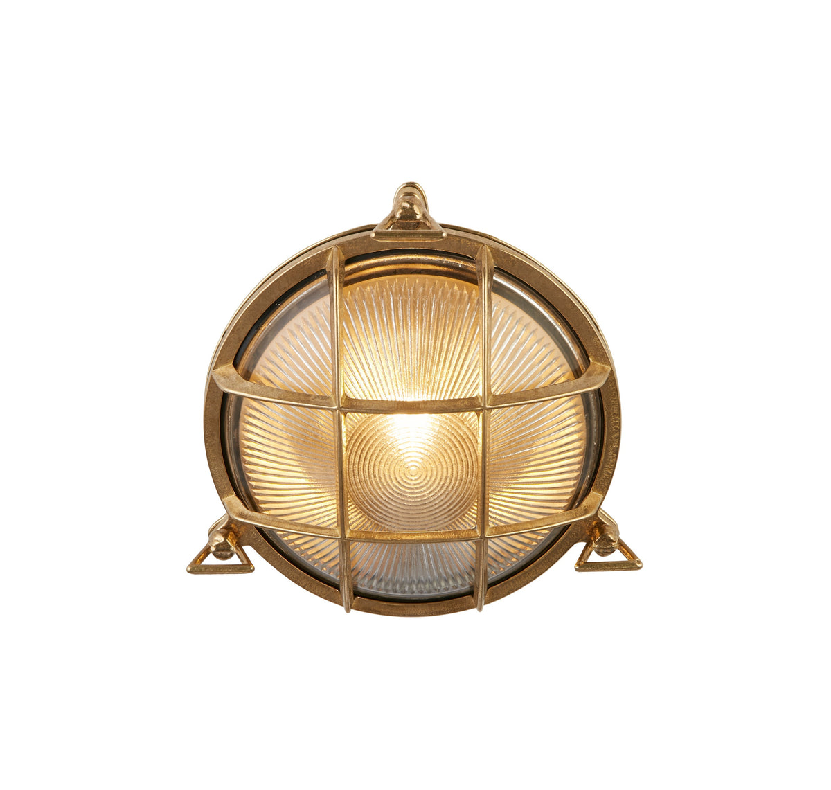 Searchlight Bulkhead Round Solid Brass IP64 Outdoor Wall Light - Ribbed Glass-warehouse-091026