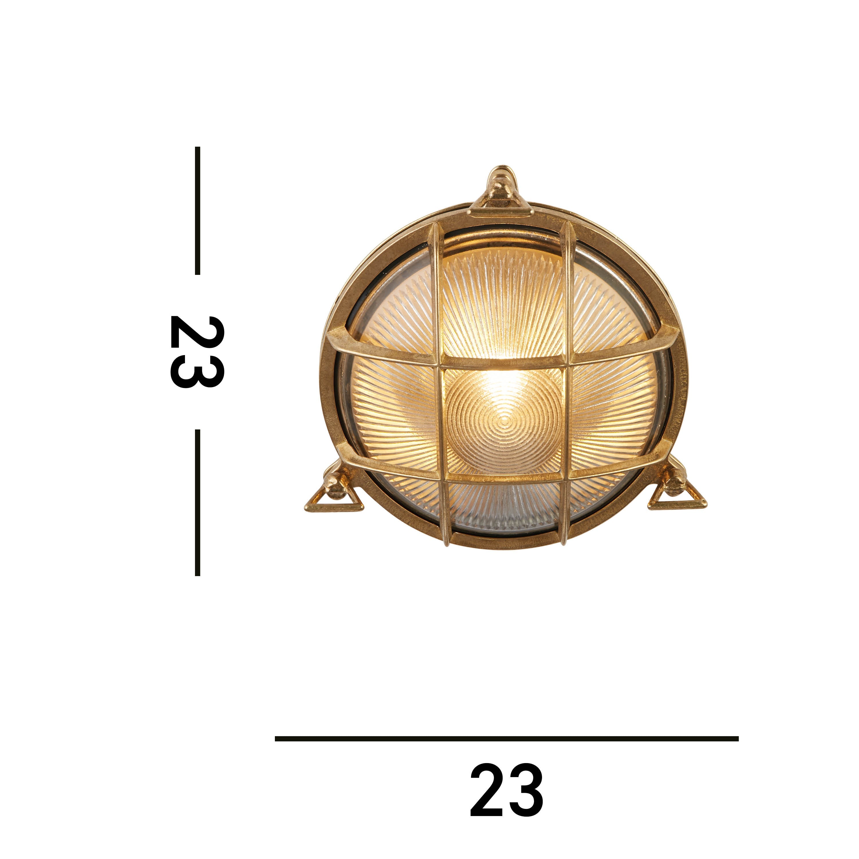 Searchlight Bulkhead Round Solid Brass IP64 Outdoor Wall Light - Ribbed Glass