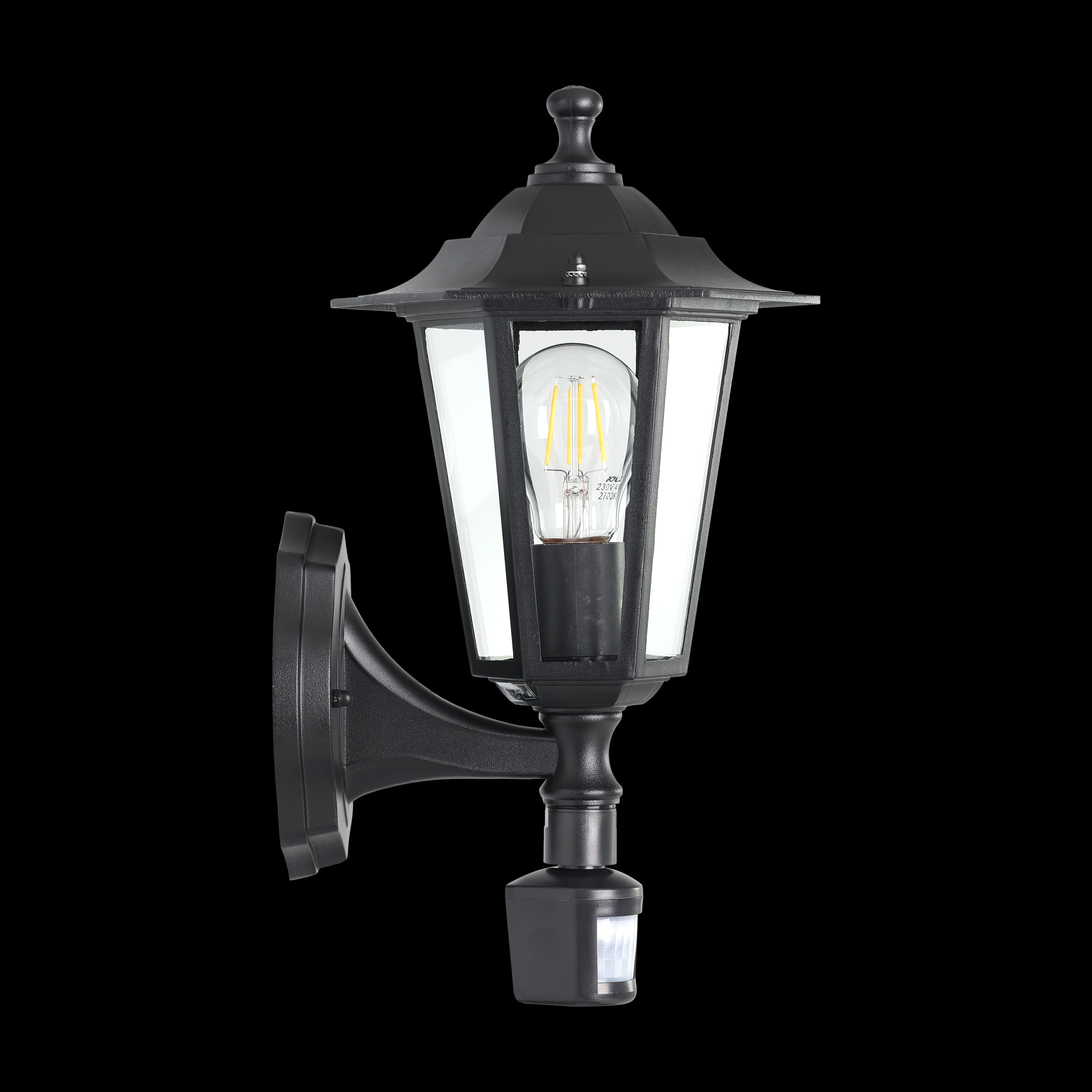 eglo laterna 4 black pir upright lantern outdoor wall light ip44 living room image