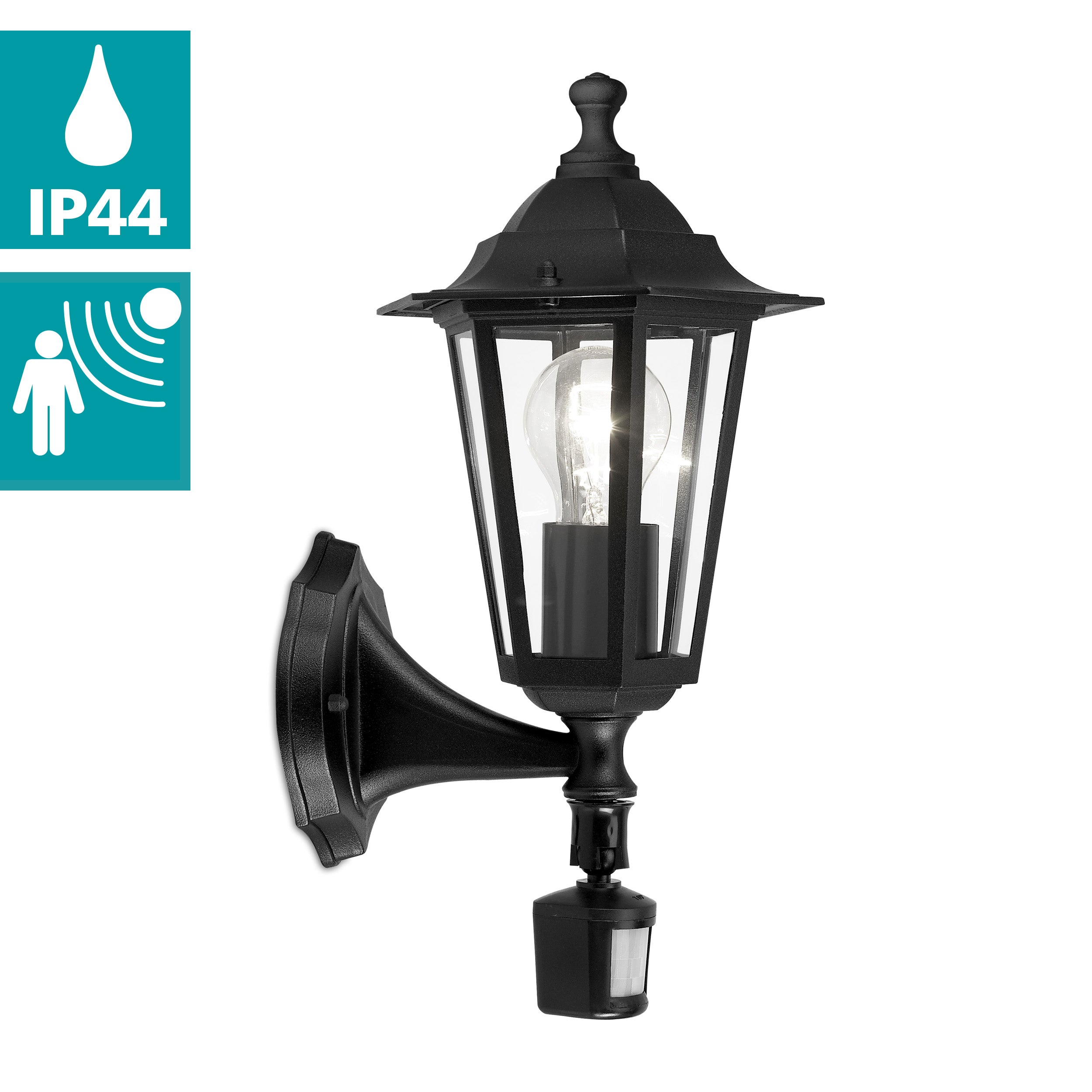 eglo laterna 4 black pir upright lantern outdoor wall light ip44 Kitchen Lighting Close Up