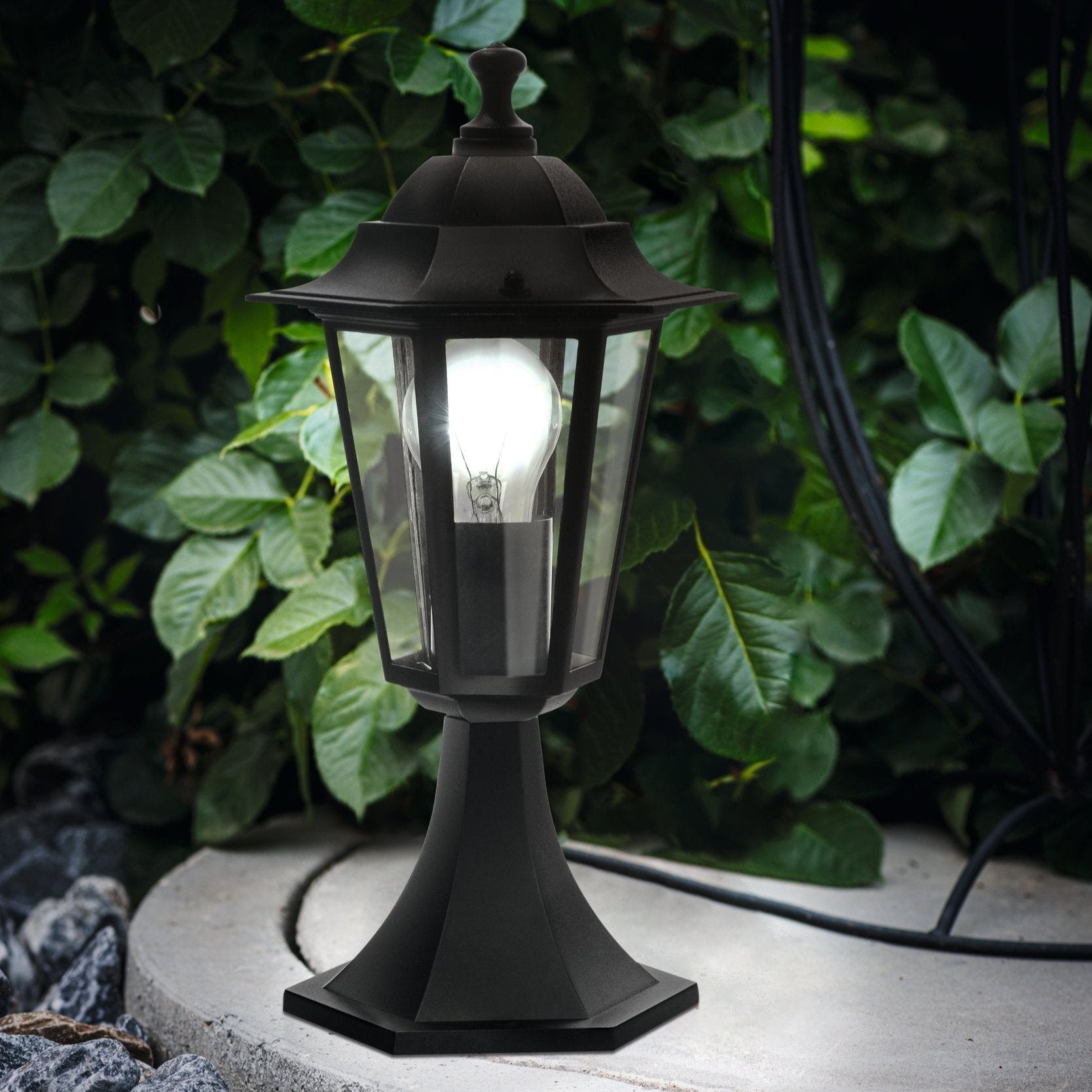 eglo laterna 4 ip44 black pedestal light
