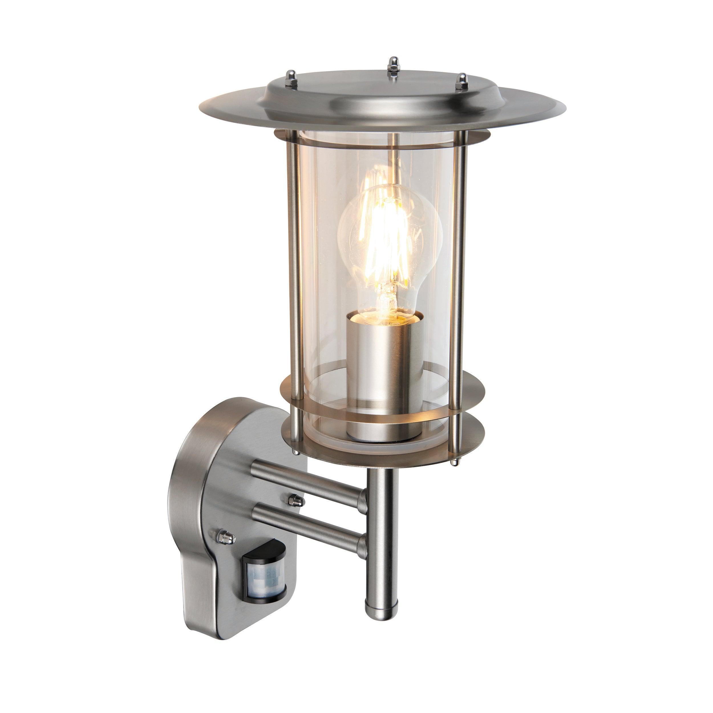 york pir sensor outdoor silver wall light ip44 60w by saxby lighting, close up image 164