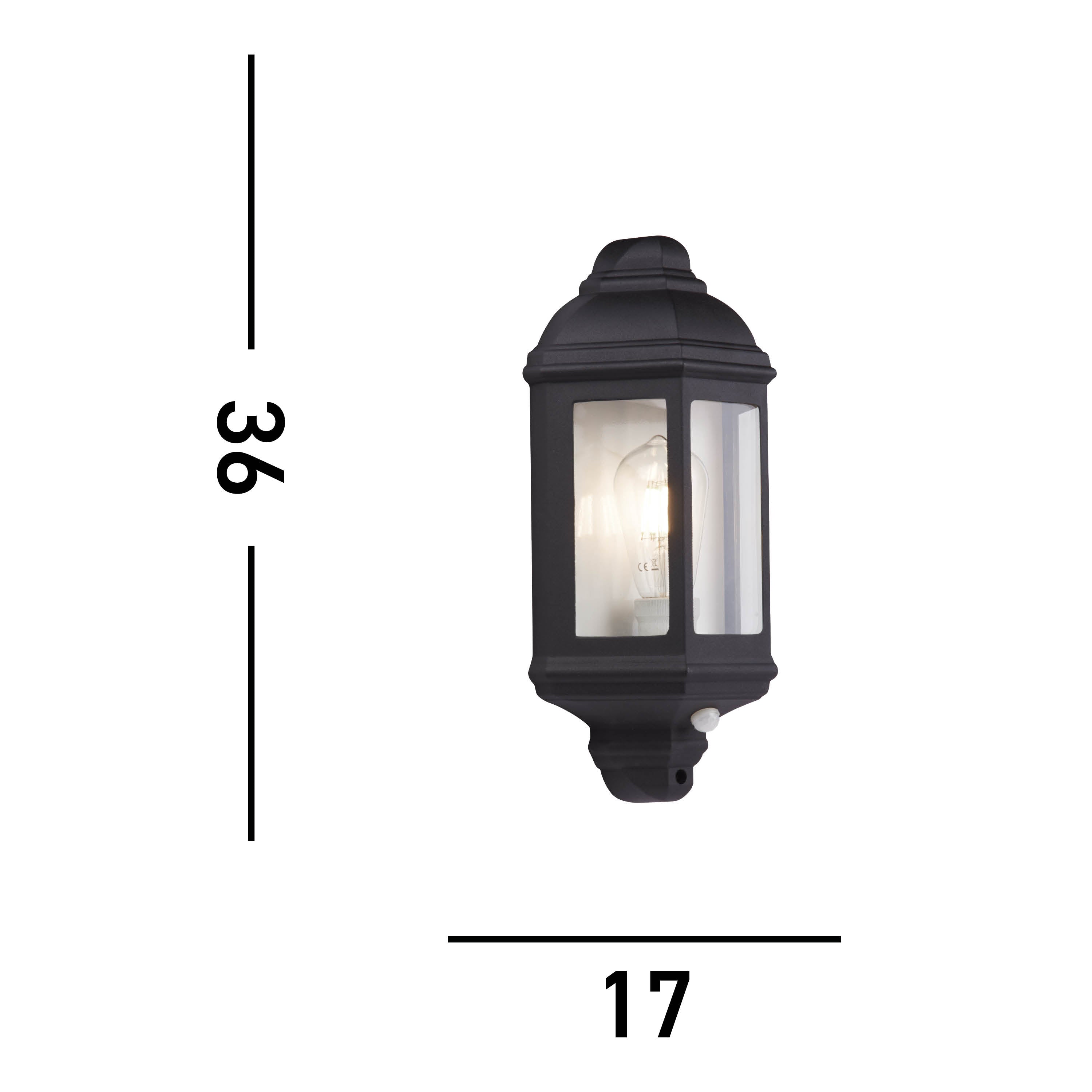 Searchlight Maine Black PIR Outdoor Wall Light - IP44