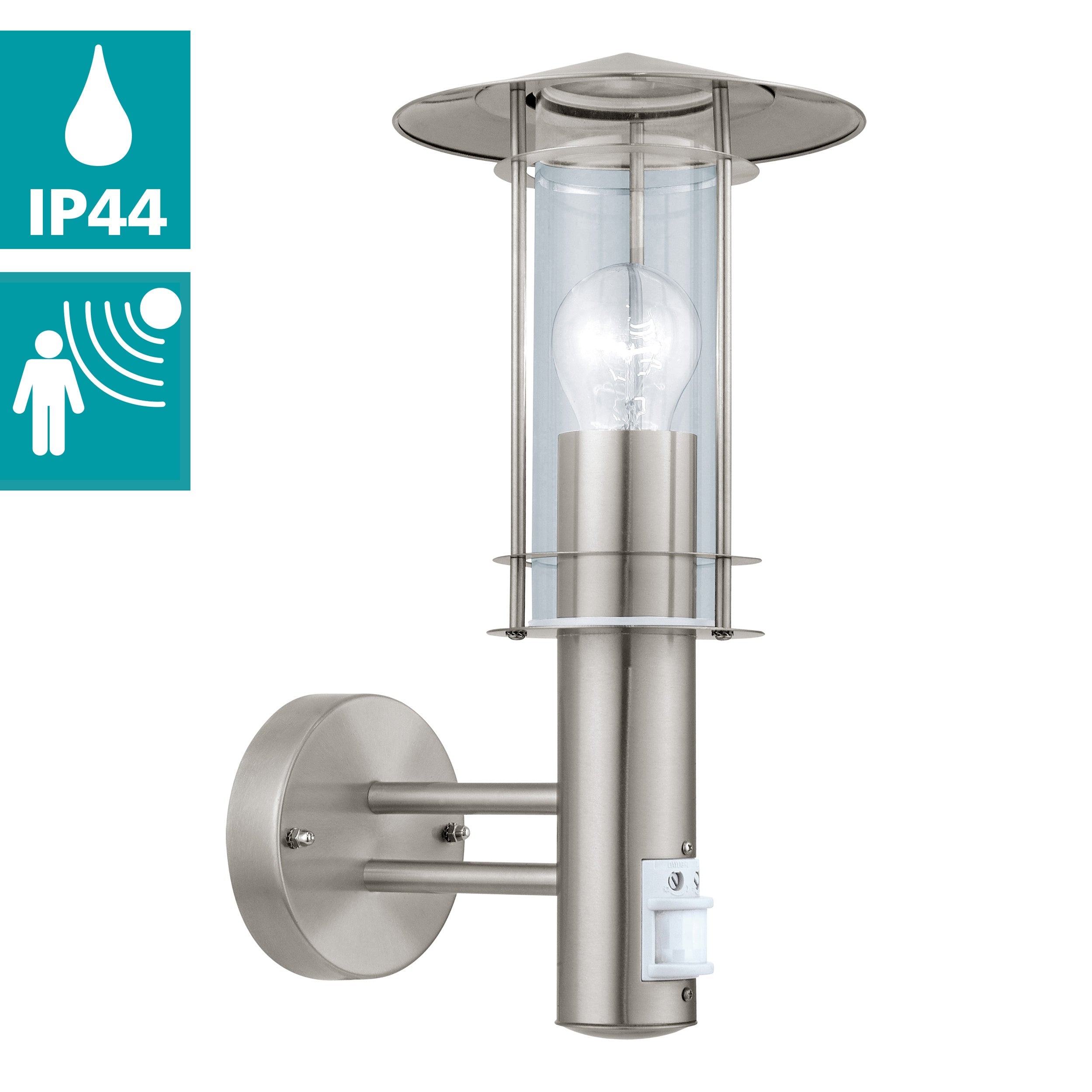 eglo lisio ip44 stainless steel pir outdoor wall light kitchen lighting