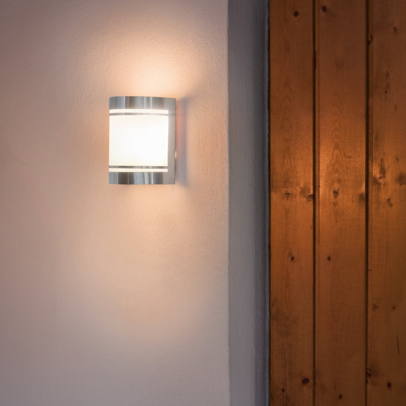 eglo cerno stainless steel curved outdoor wall light living room image