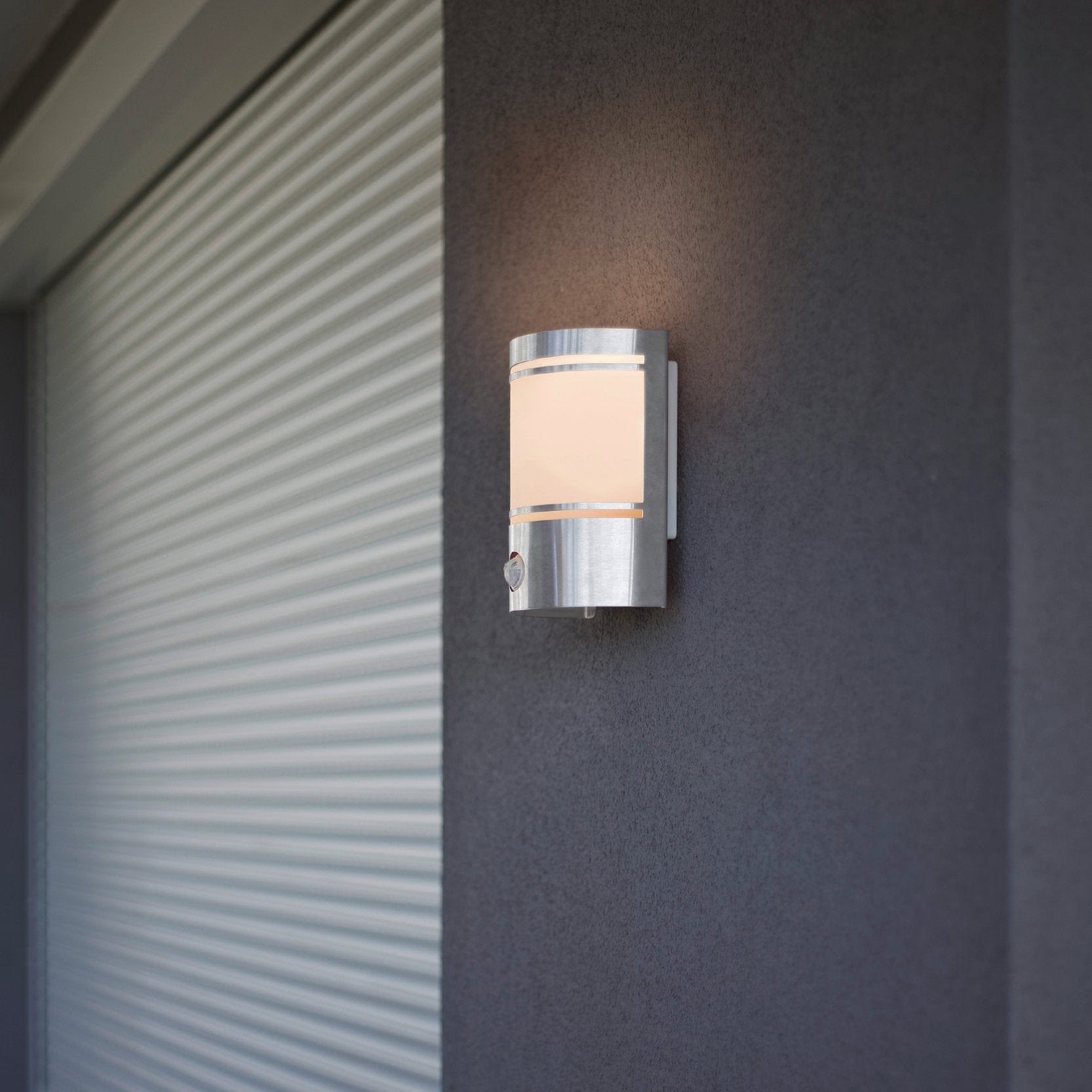 eglo cerno stainless steel curved pir outdoor wall light living room image