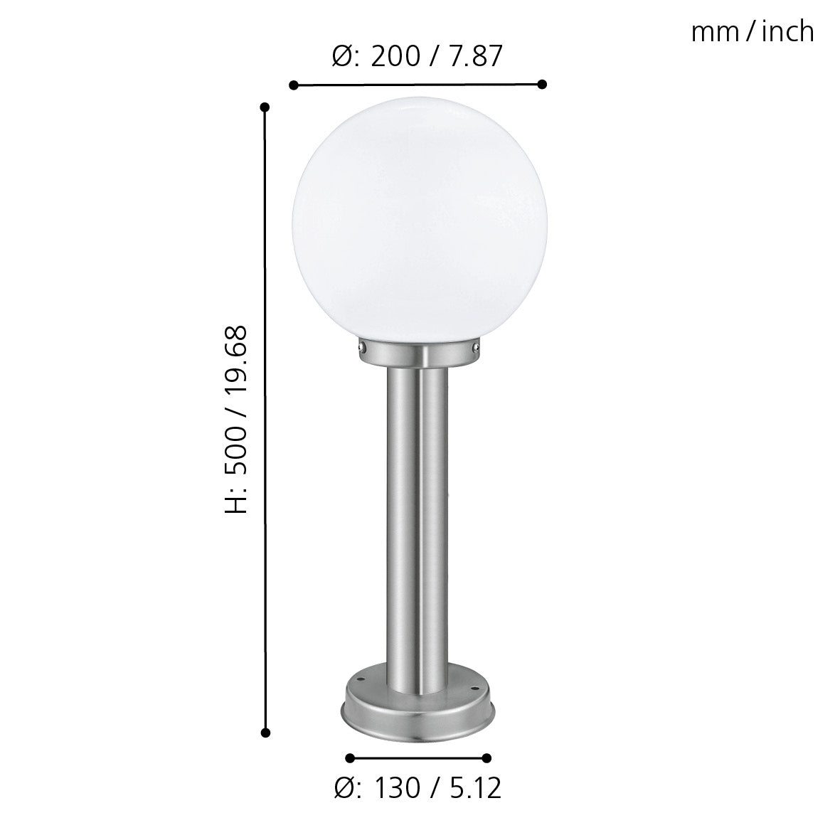 eglo nisia silver driveway pillar with white glass globe shade ip44 Kitchen Lighting Close Up