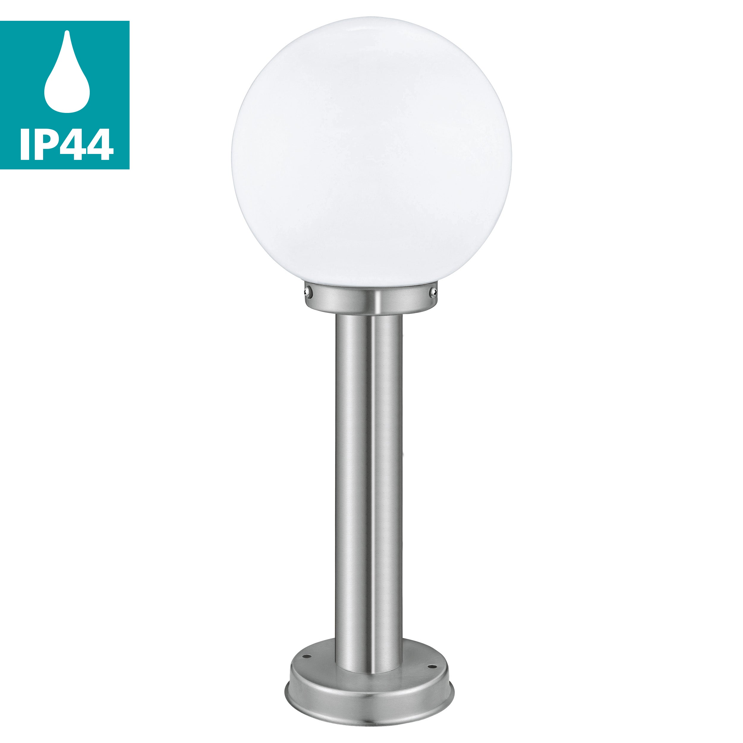 eglo nisia silver driveway pillar with white glass globe shade ip44 hallway lighting