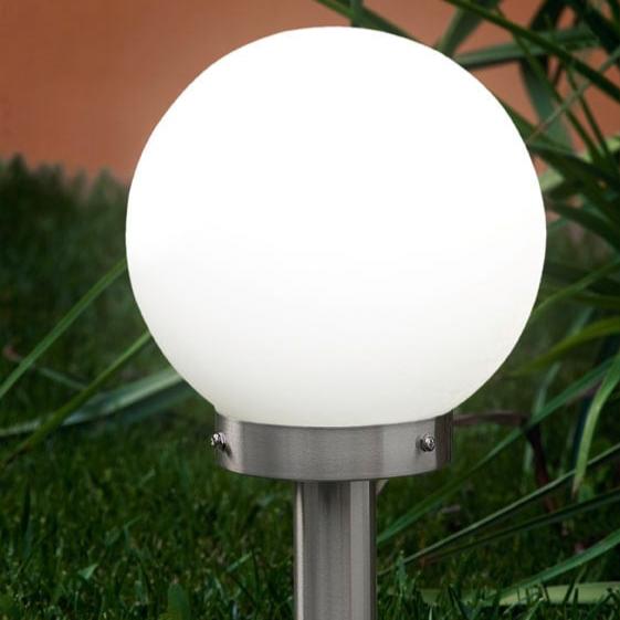 eglo nisia silver driveway pillar with white glass globe shade ip44