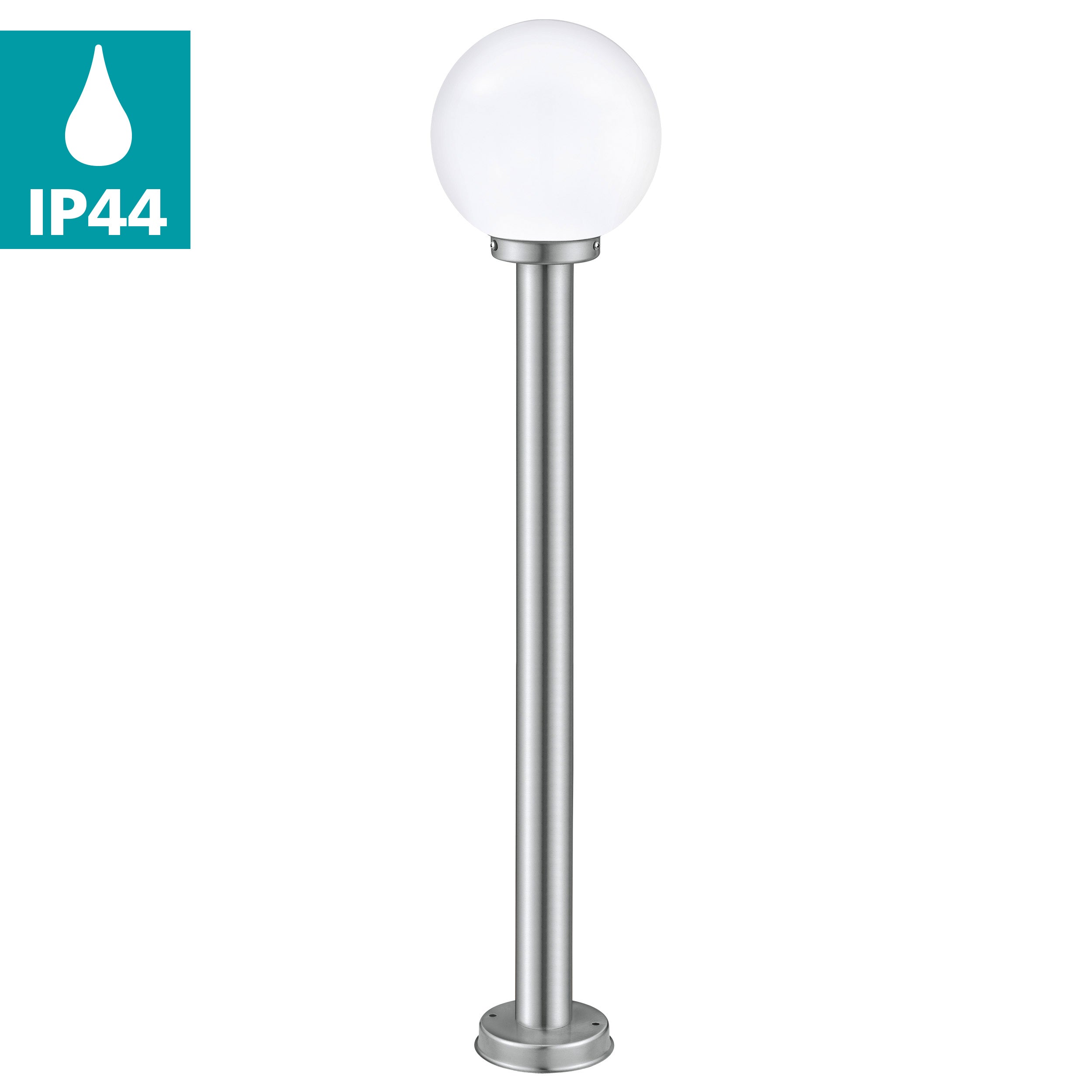 eglo nisia silver driveway pillar with white glass globe shade 100cm kitchen lighting
