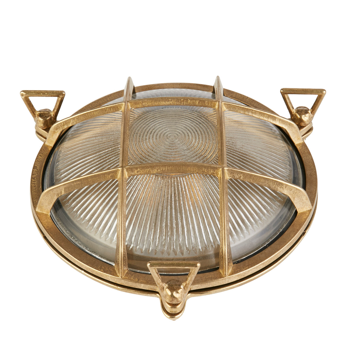 Searchlight Bulkhead Round Solid Brass IP64 Outdoor Wall Light - Ribbed Glass-warehouse-091026