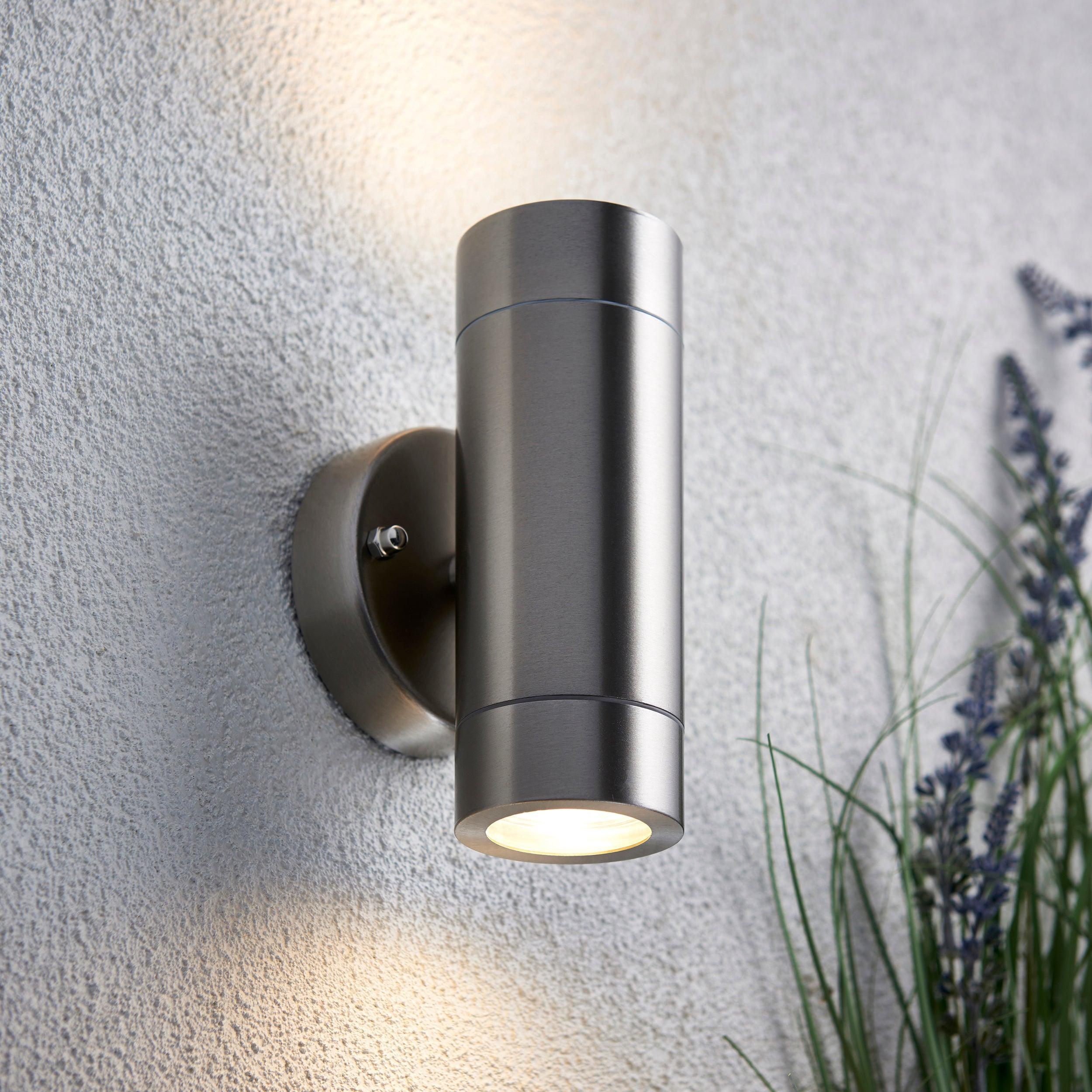 palin twin led outdoor up down wall light ip44 7w by saxby lighting, close up image 90