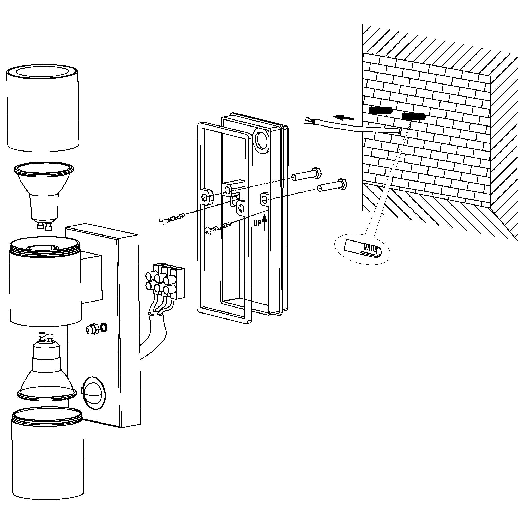 eglo riga 5 up down stainless steel pir outdoor wall light Hallway Lighting Close up