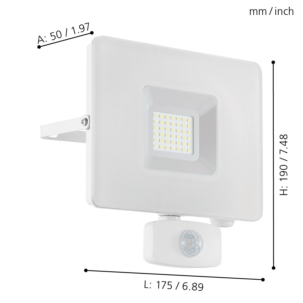 eglo faedo 3 ip44 white led pir outdoor flood light 31w living room close up