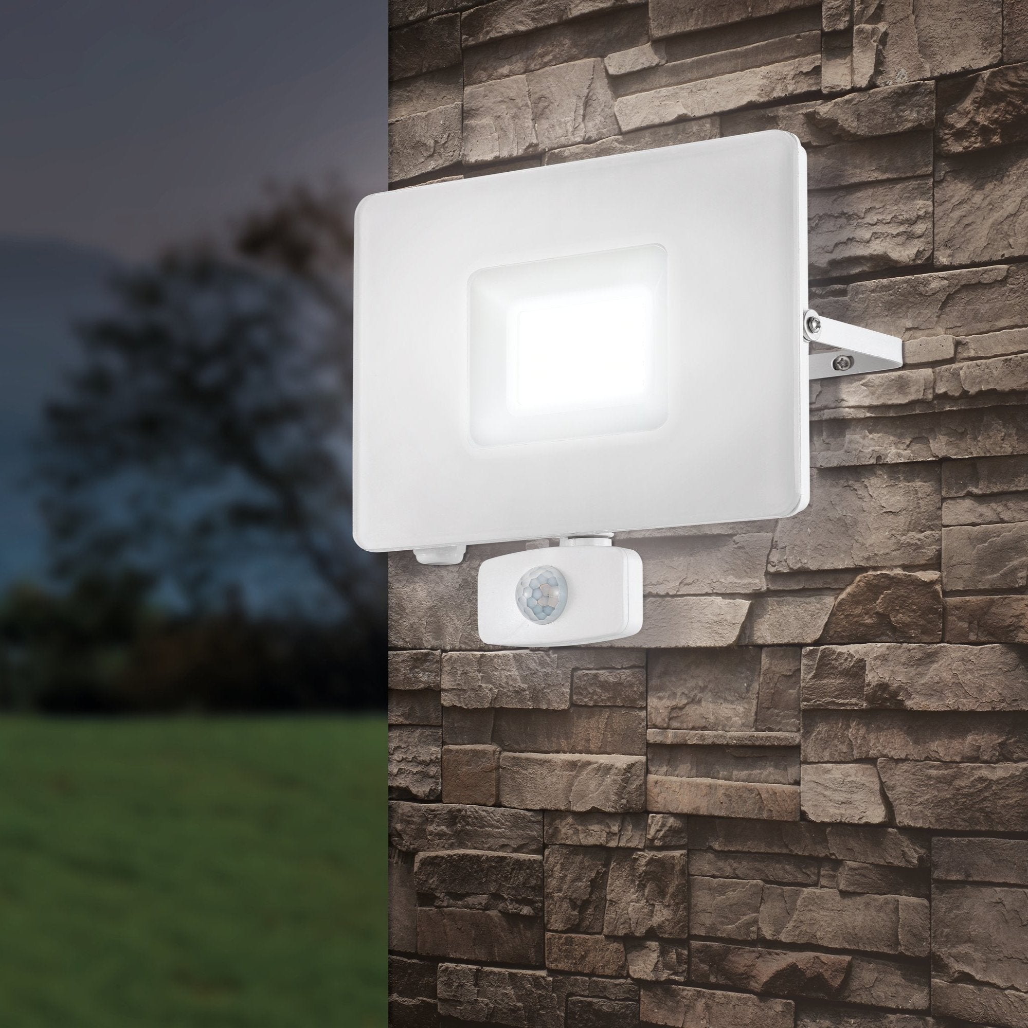 eglo faedo 3 ip44 white led pir outdoor flood light 53w living room image