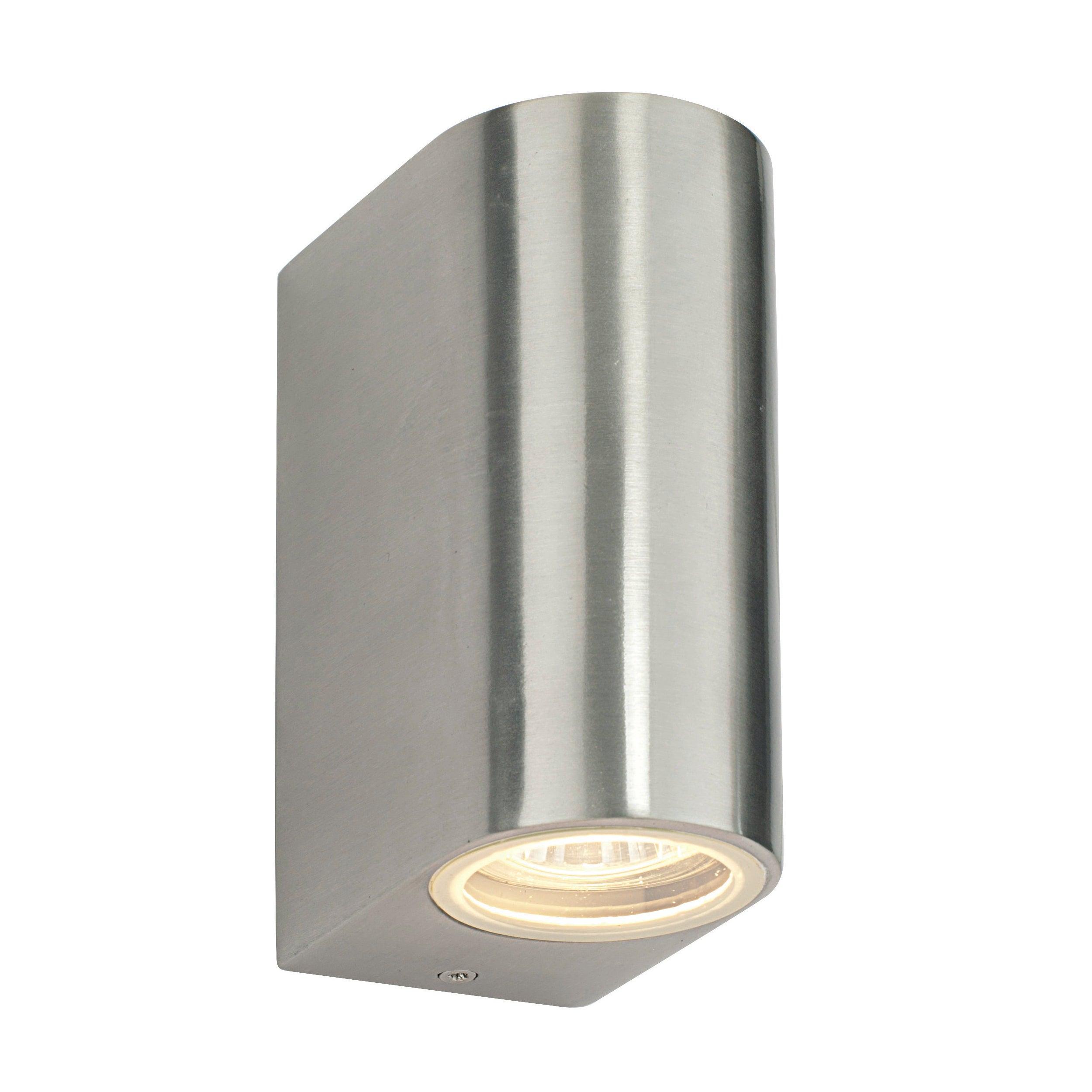 doron 2 light silver outdoor wall light ip44 35wby saxby lighting