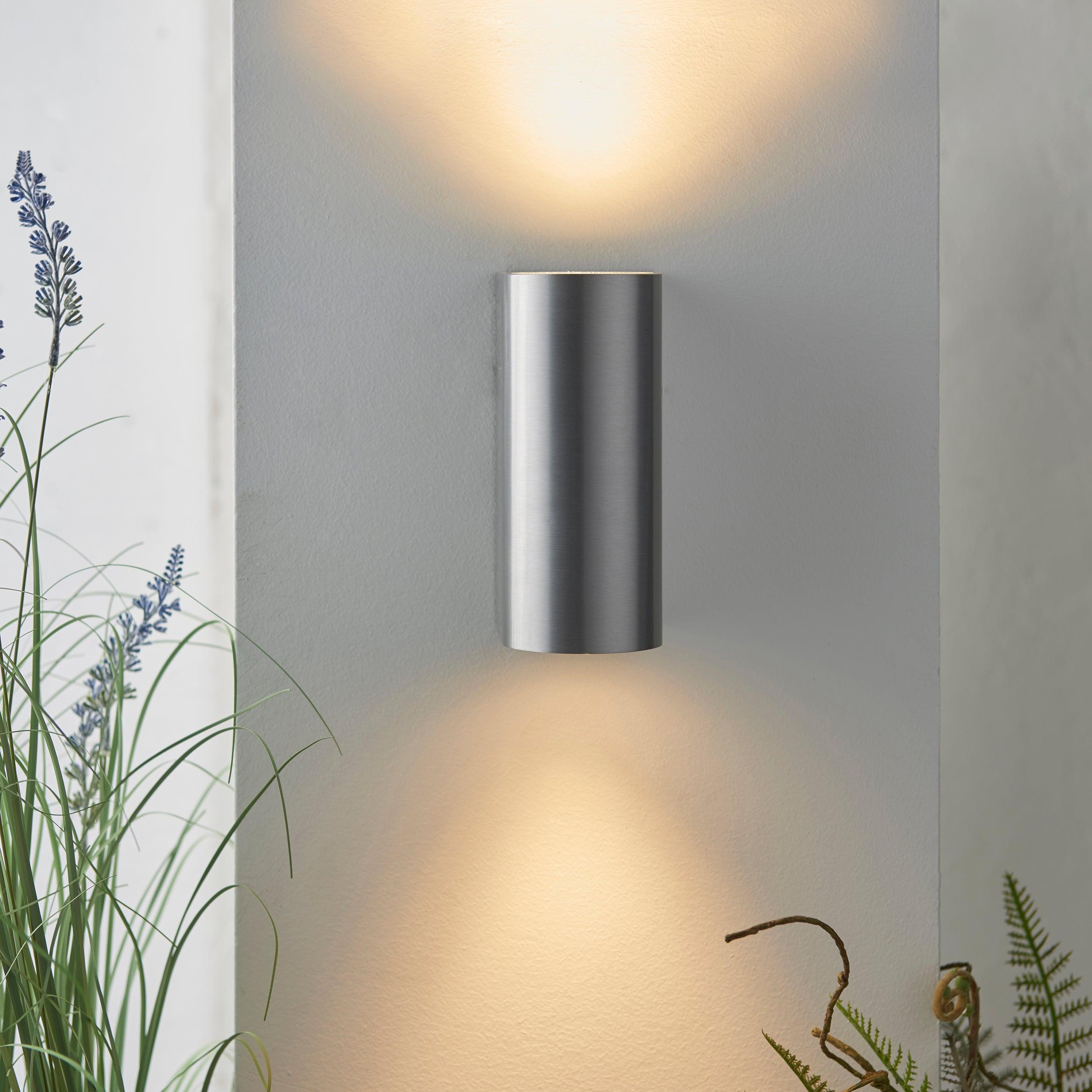 doron 2 light silver outdoor wall light ip44 35w by saxby lighting, close up image 198