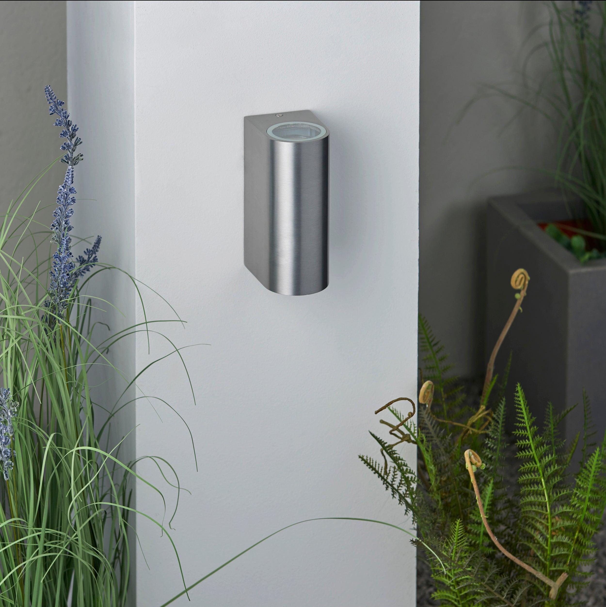 doron 2 light silver outdoor wall light ip44 35w by saxby lighting, close up image 168