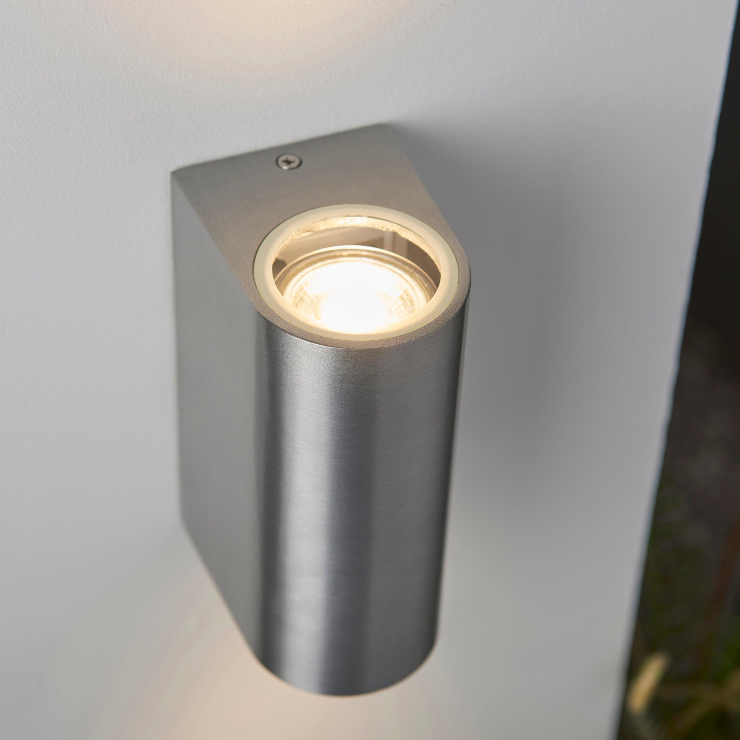 doron 2 light silver outdoor wall light ip44 35w by saxby lighting, close up image 140