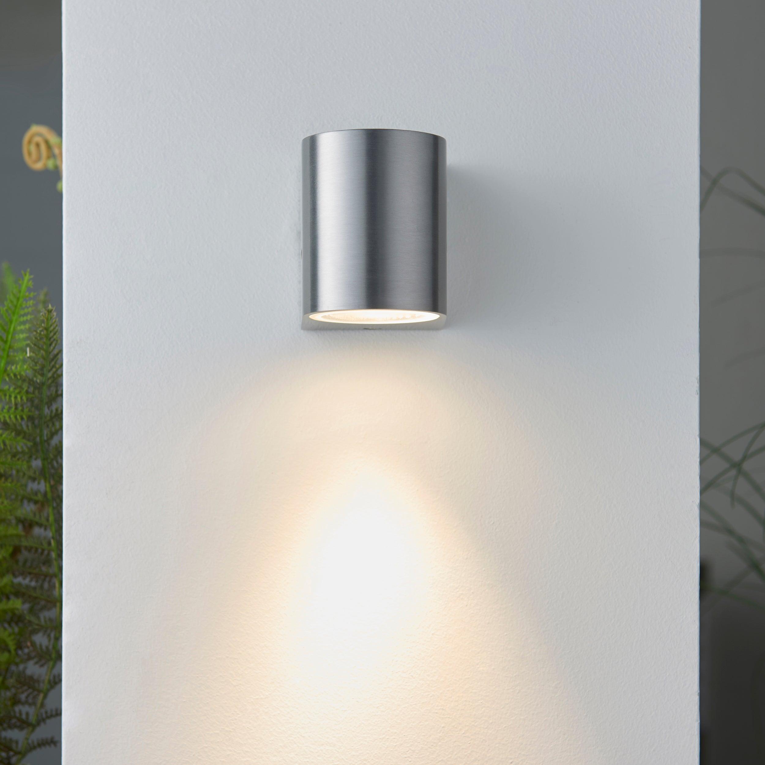 doron silver outdoor down wall light ip44 35w by saxby lighting, close up image 218
