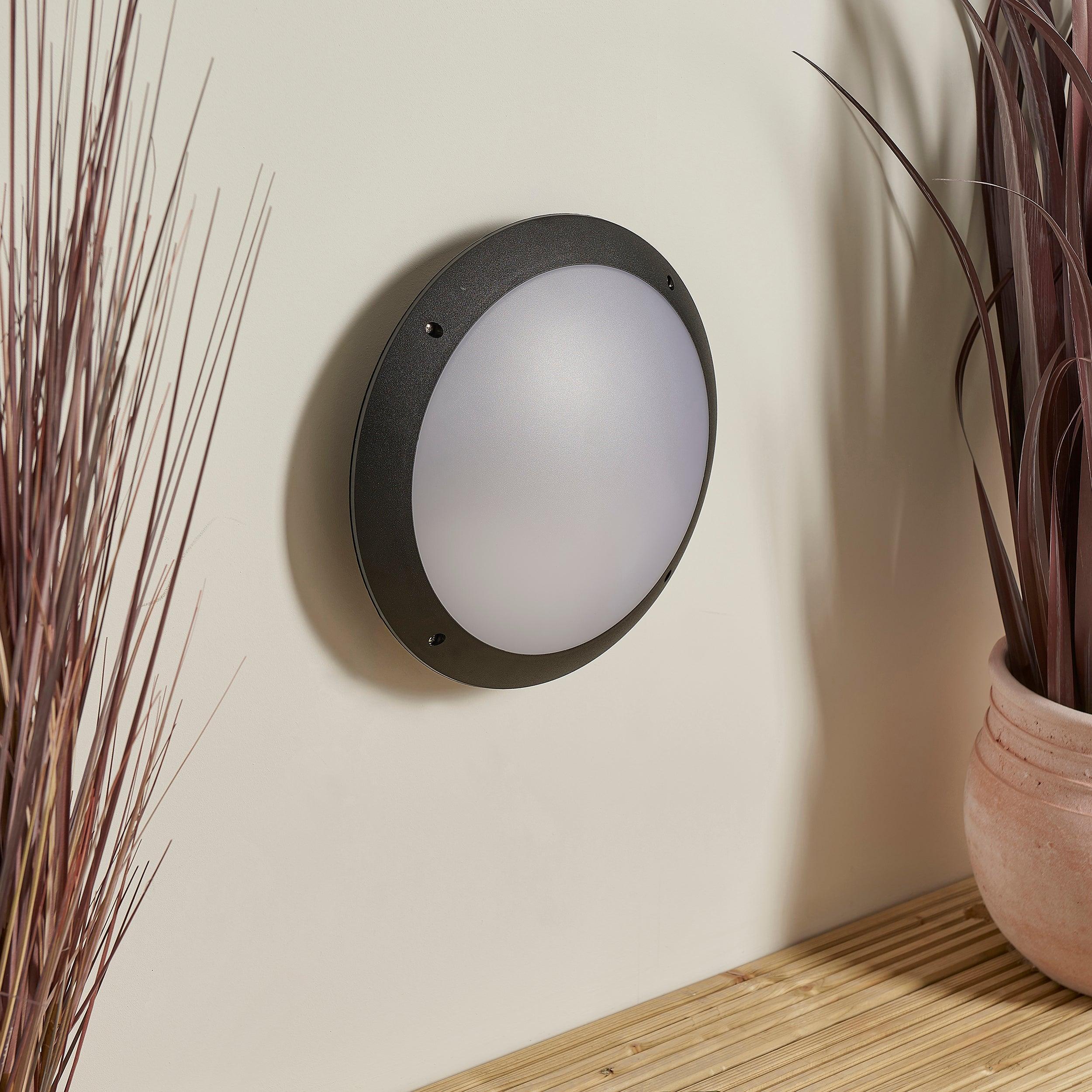 seran black outdoor flush bulkhead light ip65 12w by saxby lighting, close up image 81