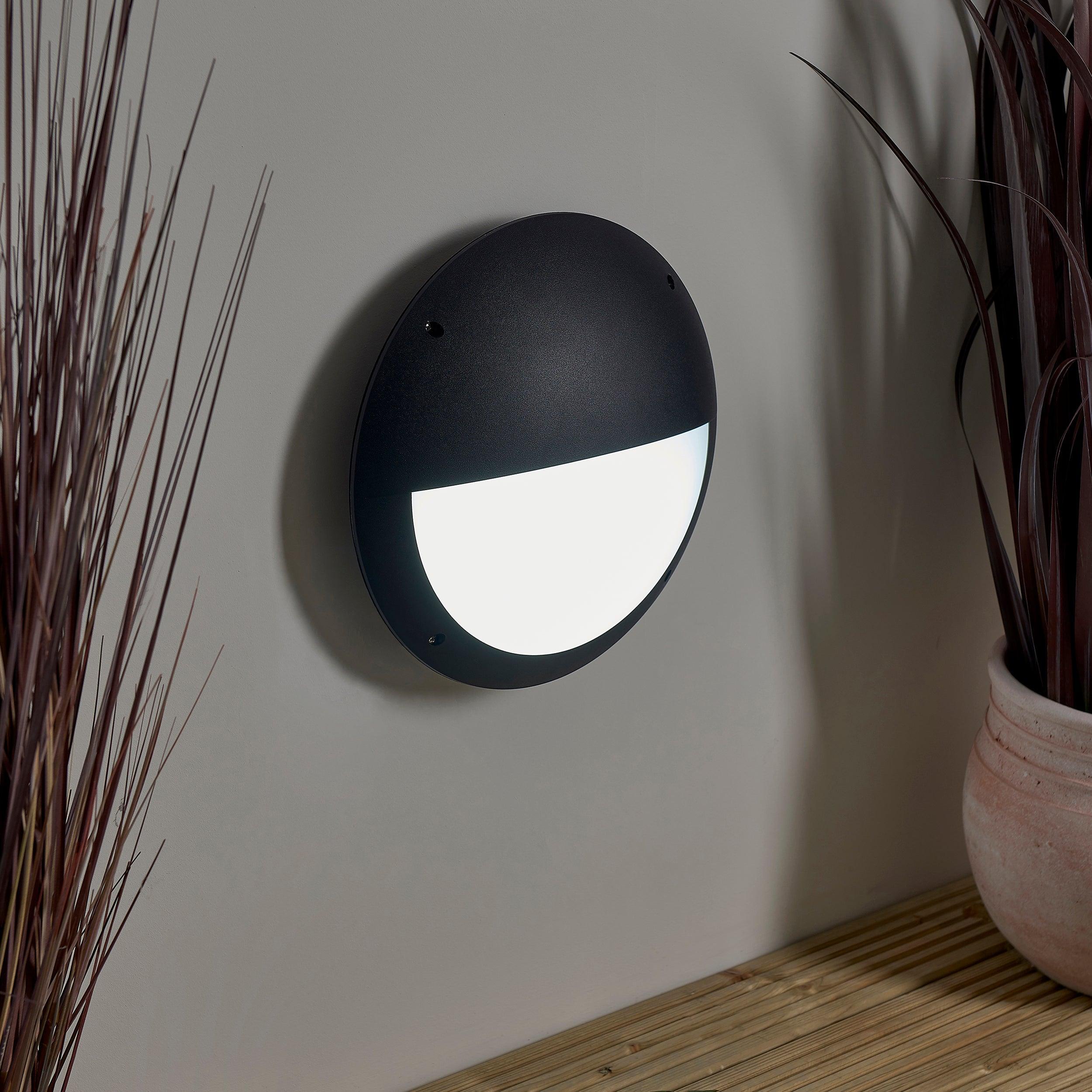 seran eyelid black outdoor bulkhead light ip65 12wby Saxby Lighting, close up image