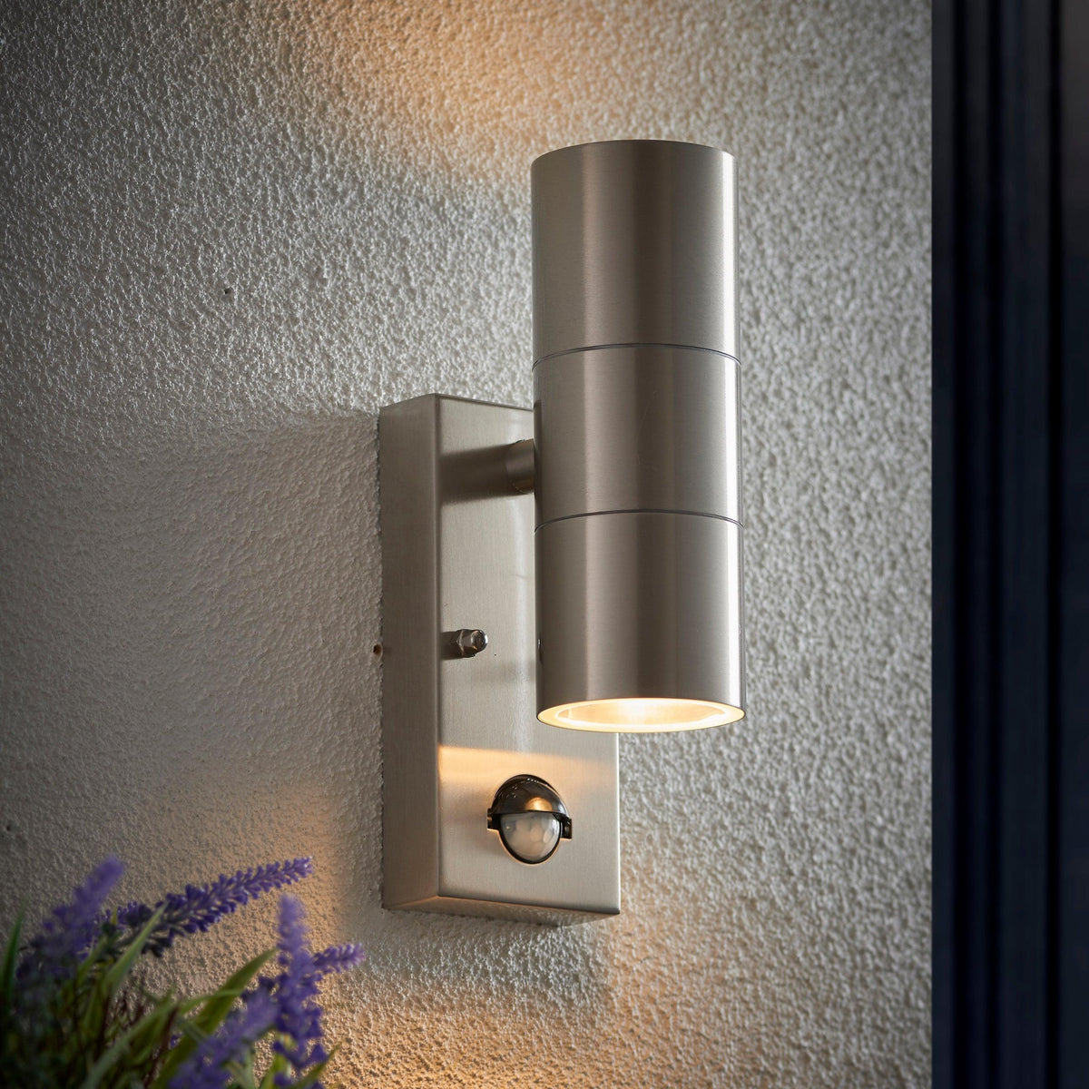 Endon Canon Polished Stainless Steel Finish Outdoor PIR Up & Down Wall Light EL-40062