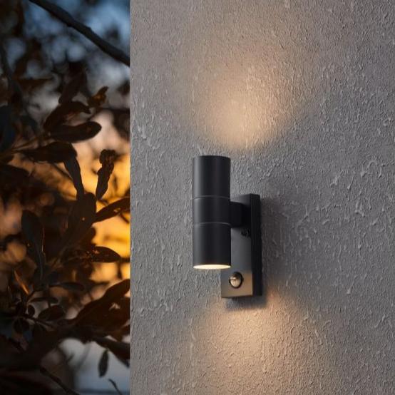 eglo riga 5 up down grey pir outdoor wall light ip44
