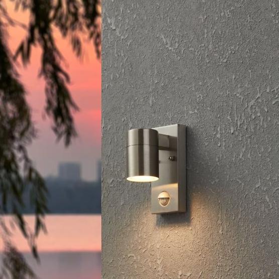 eglo riga 5 ip44 stainless steel down outdoor wall light pir