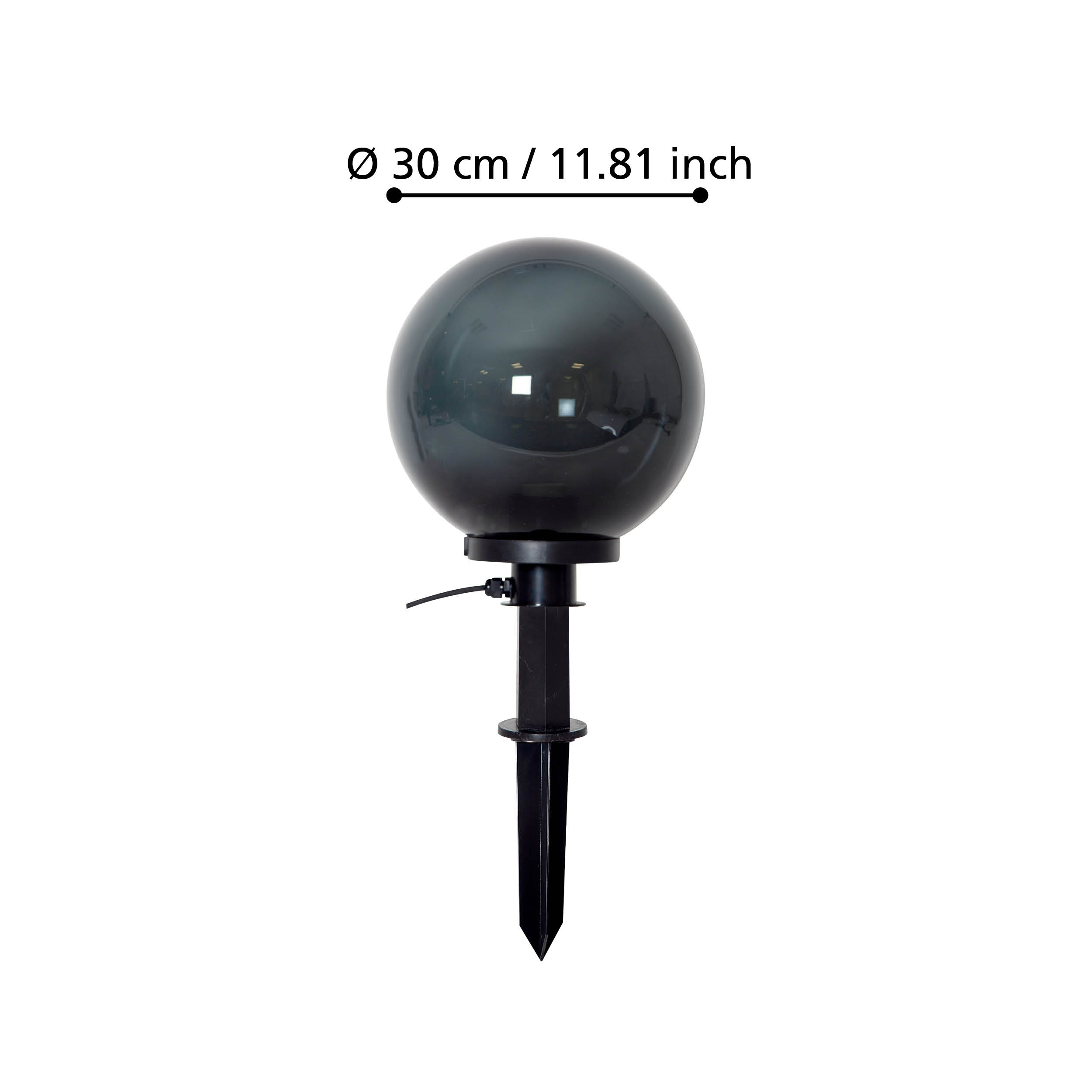 eglo monterollo smoke ip44 black smoke globe ground spike light 30cm living room close up