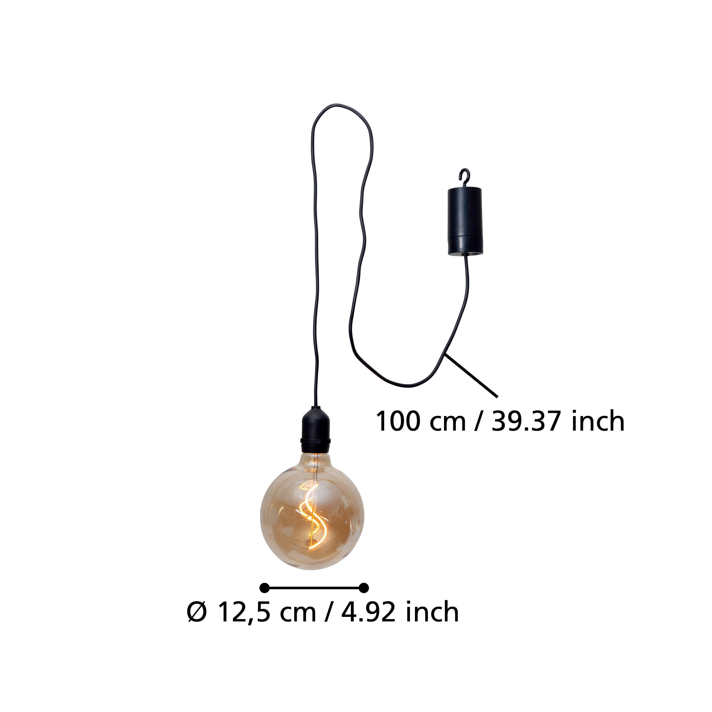 Eglo Vignanello Battery Operated IP44 Black LED Cable Pendant - Amber