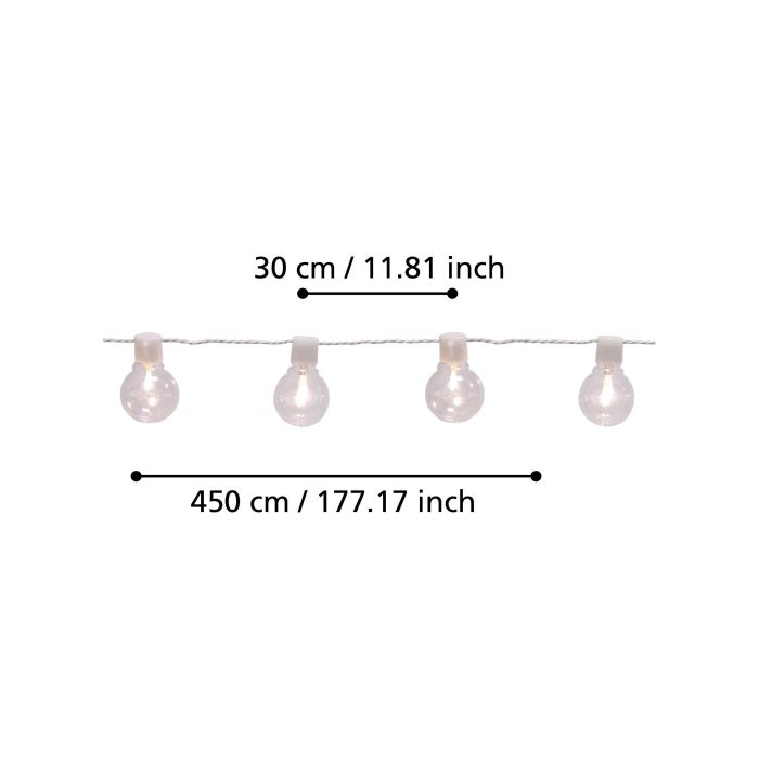 eglo partaj 16 light white clear bulb festoon party set ip44 living room close up