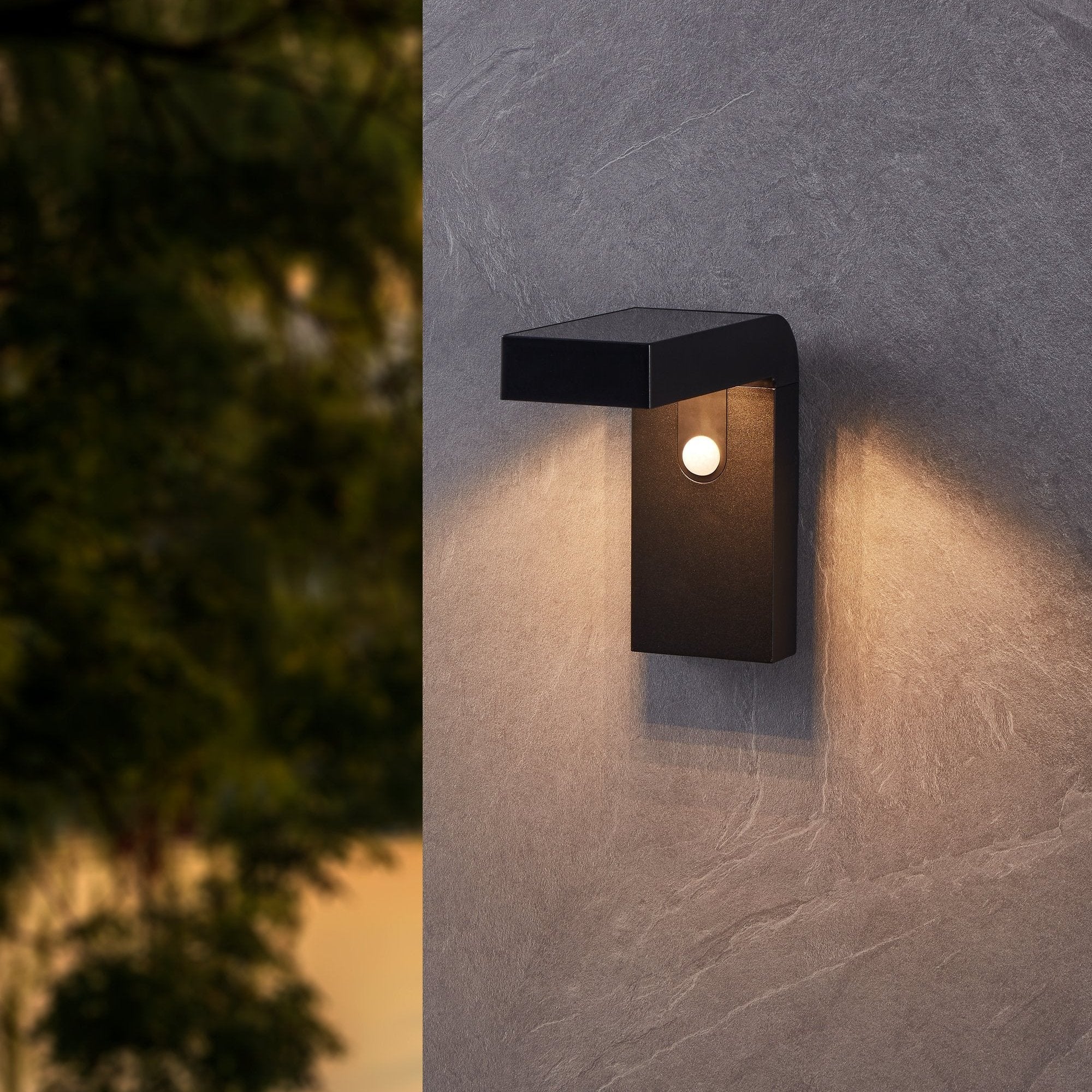 eglo baracconi black solar wall light ip44