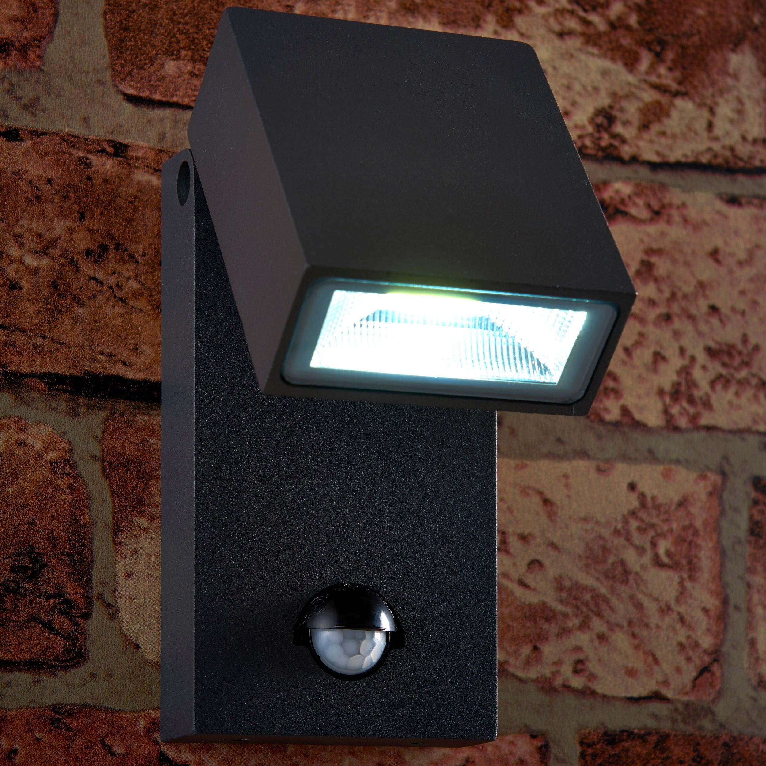 morti pir led grey outdoor wall light ip44 10wby Saxby Lighting, close up image