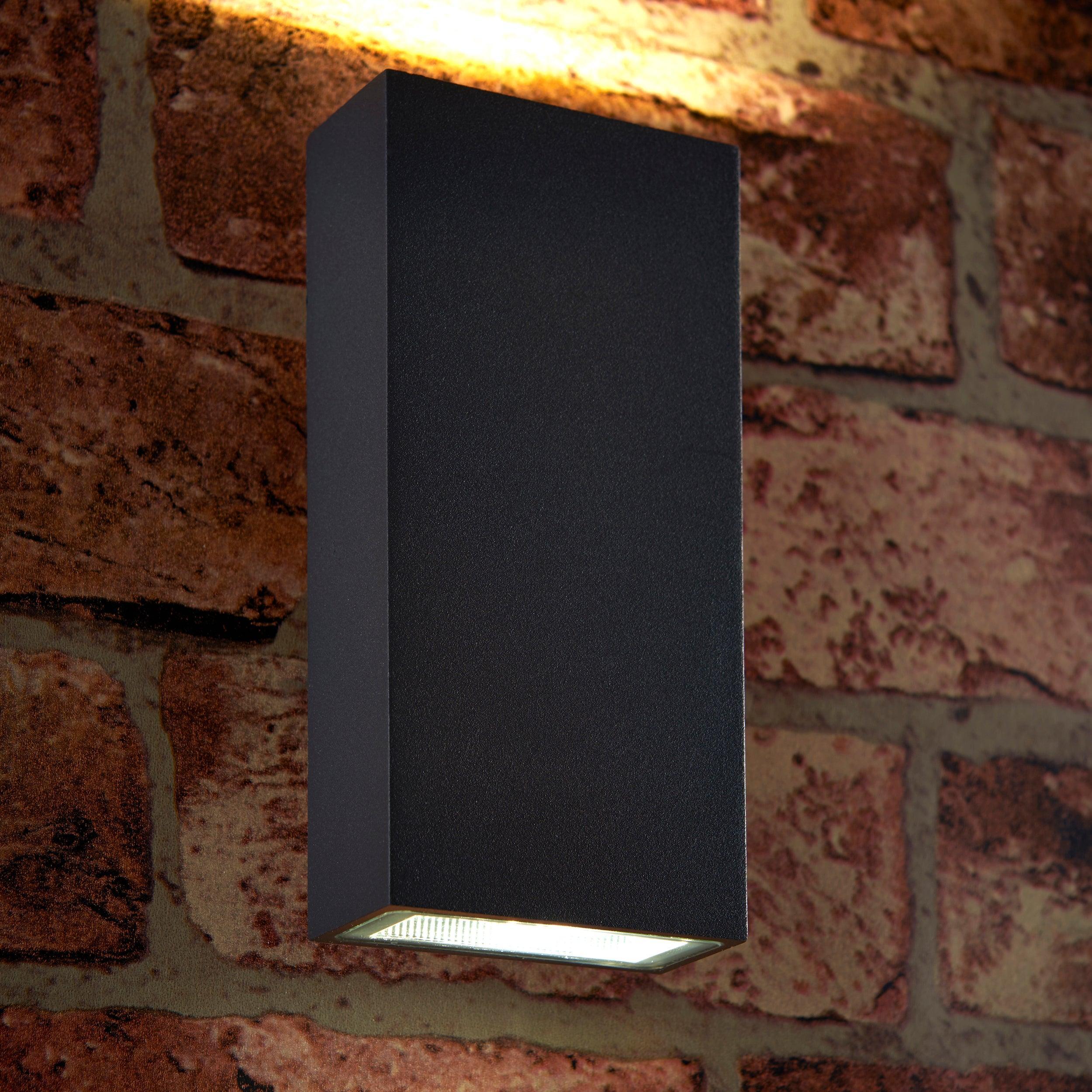 morti twin grey outdoor wall light ip44 5 5wby Saxby Lighting, close up image