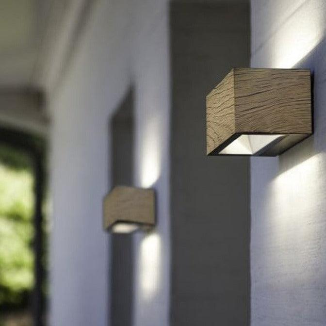 Lutec Gemini Outdoor LED Up & Down Wall Light - Wood Effect-WAREHOUSE-40-200326