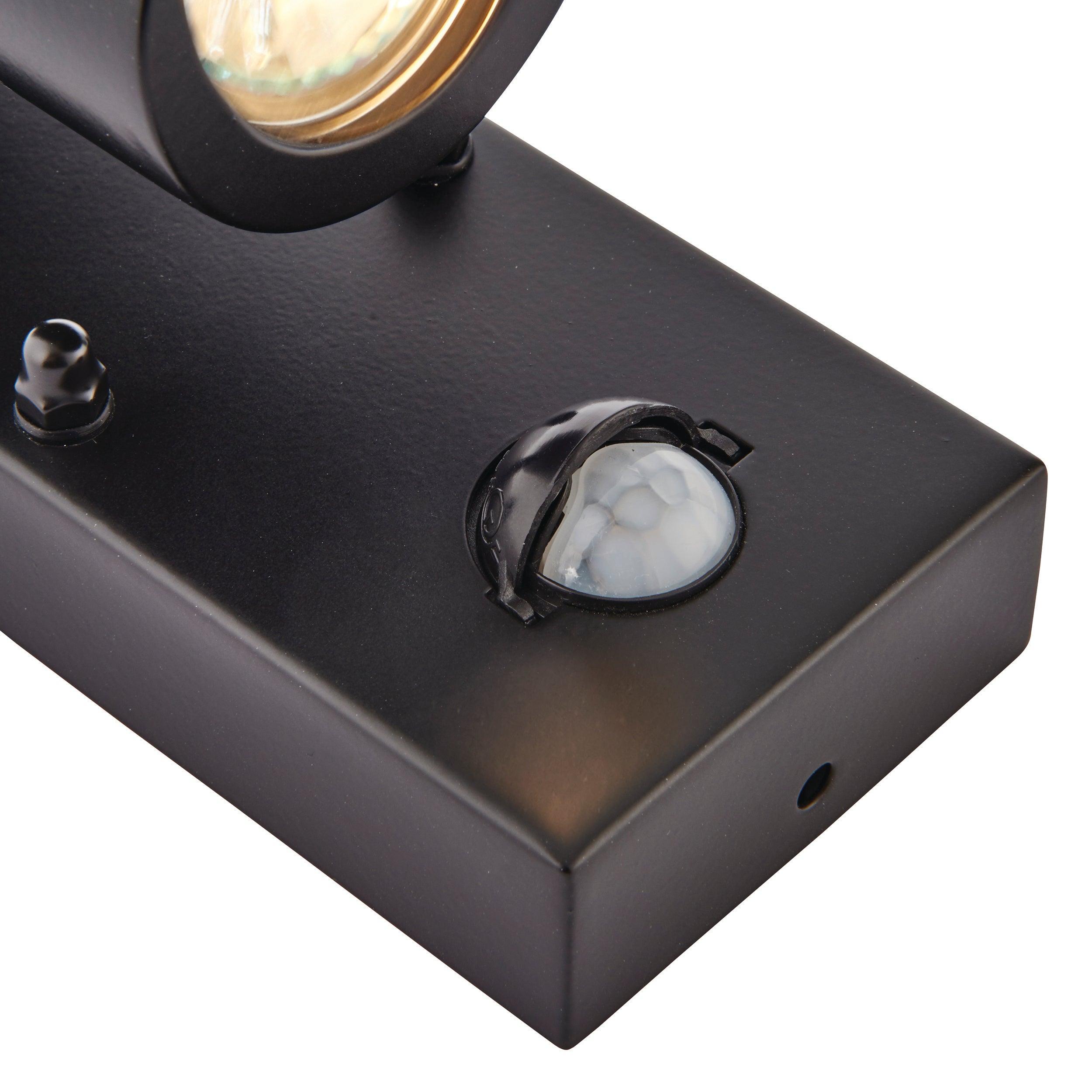 palin pir sensor black up down outdoor wall light ip44 7w by saxby lighting, close up image 192