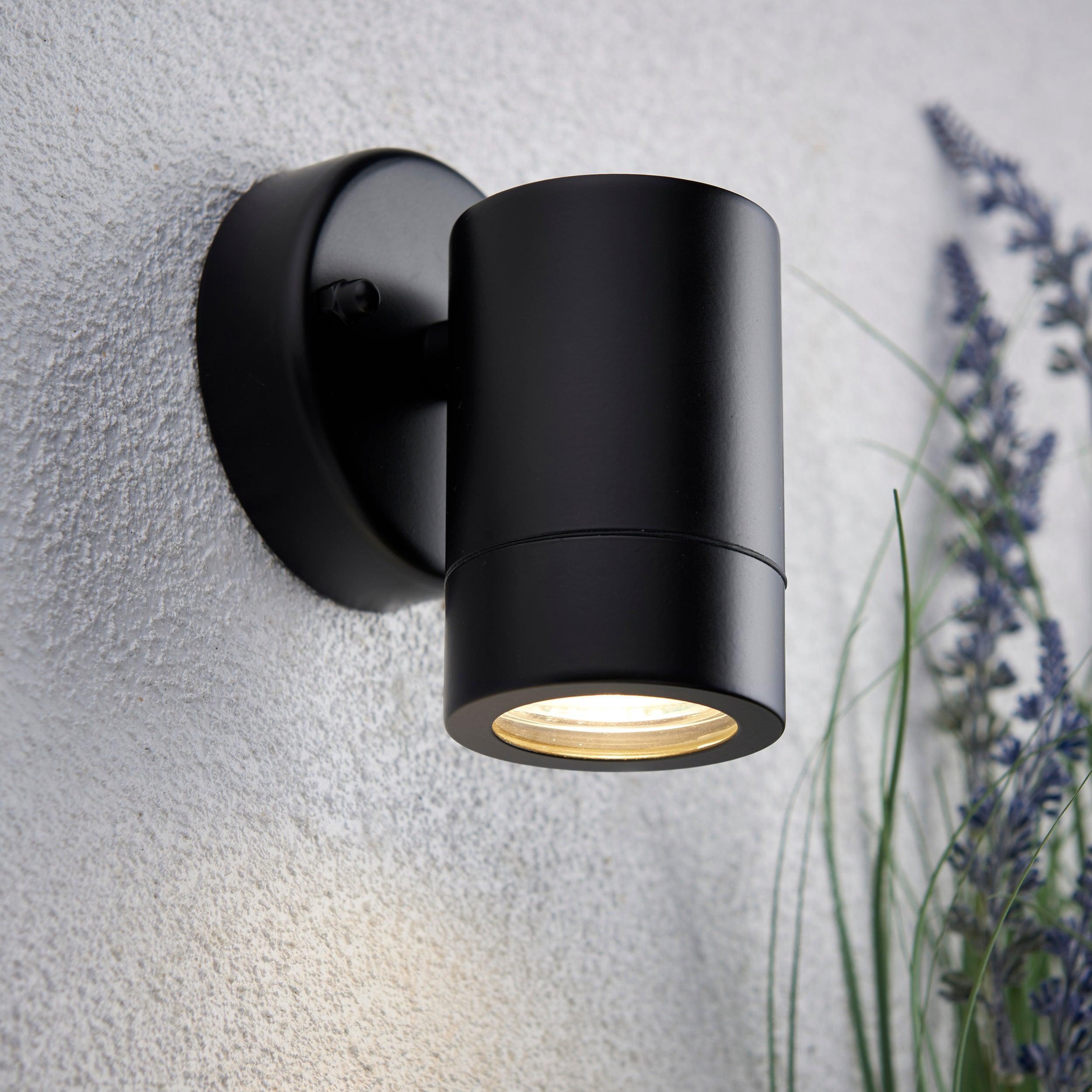 palin black outdoor wall light ip44 7wby Saxby Lighting, close up image