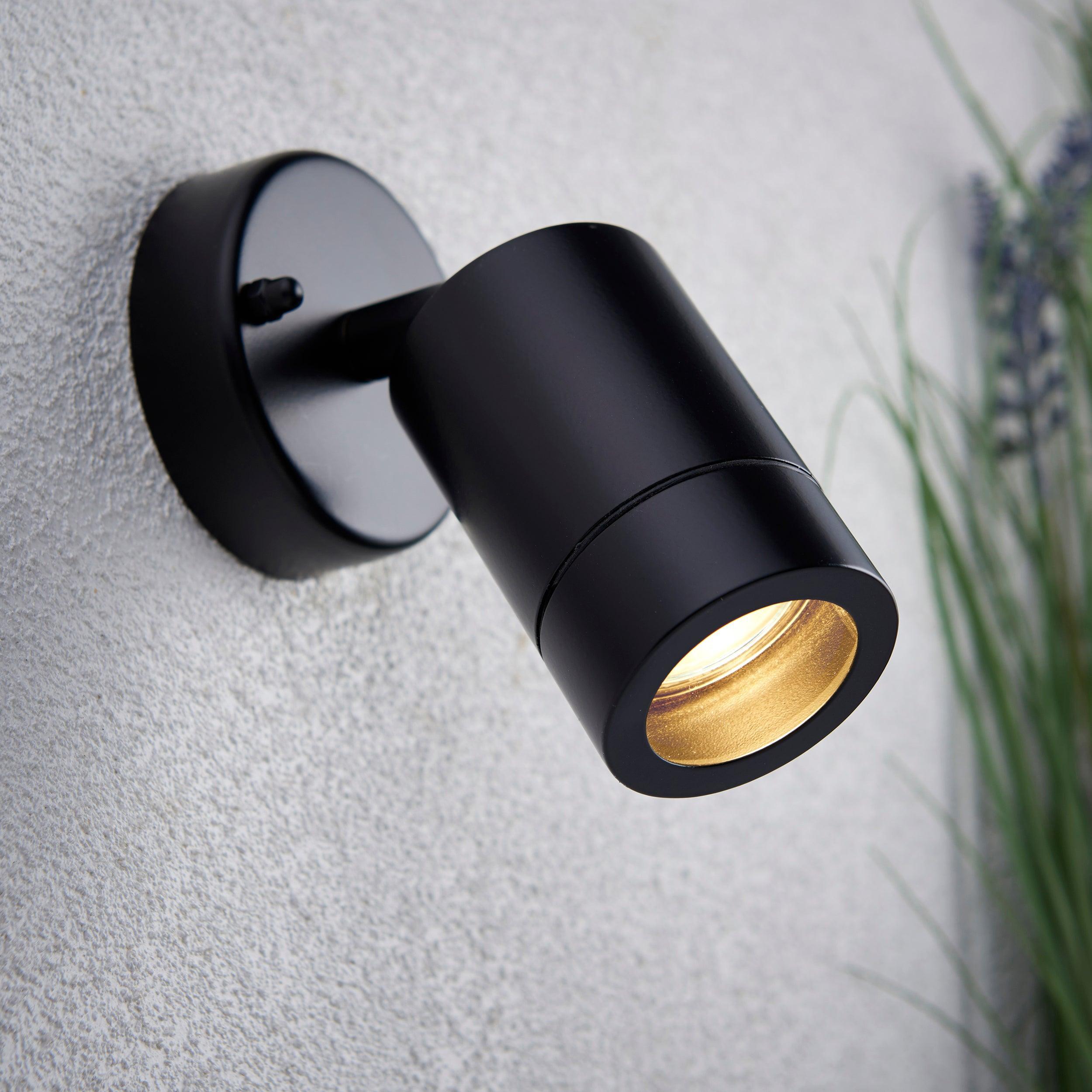 palin black led outdoor spot wall light ip44 7w by saxby lighting, close up image 94