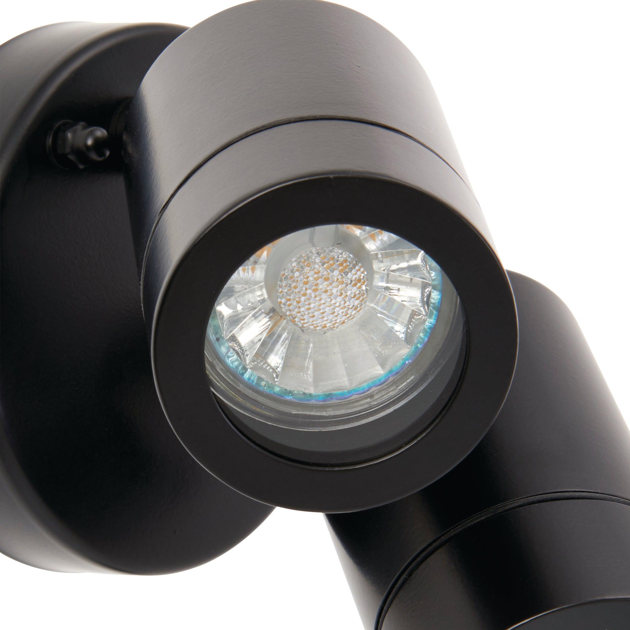 palin black twin outdoor spot wall light ip44 7w by saxby lighting, close up image 129