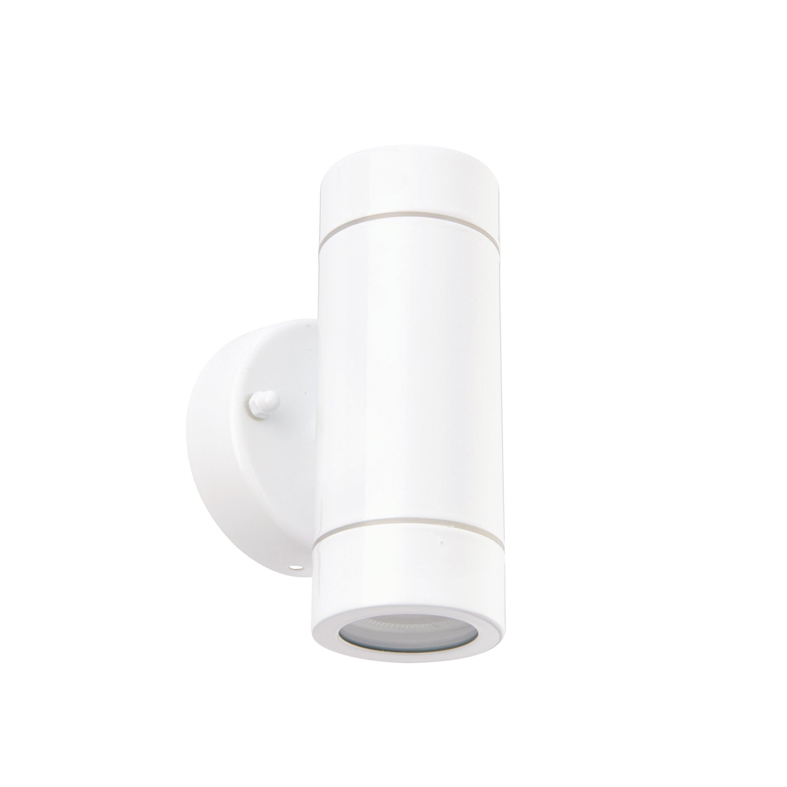 palin 2 light white outdoor wall light ip44 7wby Saxby Lighting, close up image