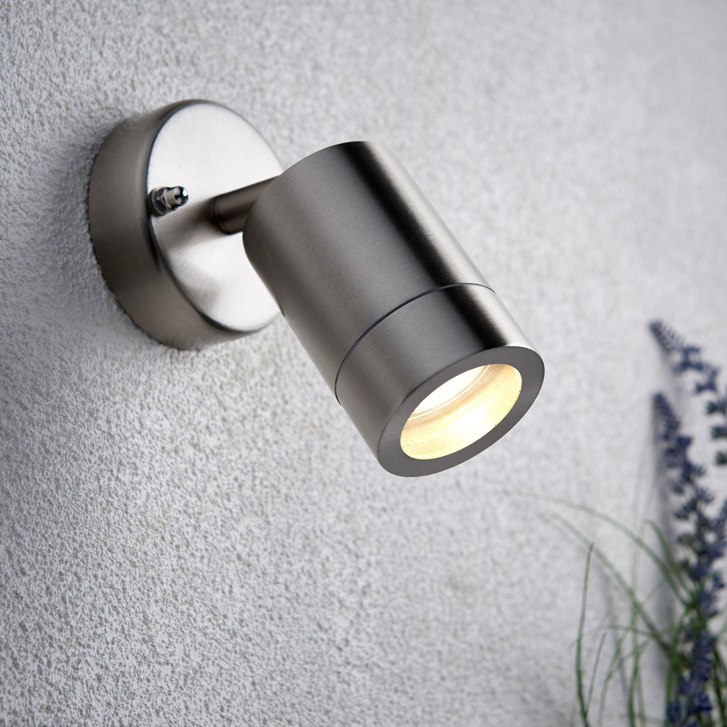 palin steel led outdoor spot wall light ip44 7w by saxby lighting, close up image 93
