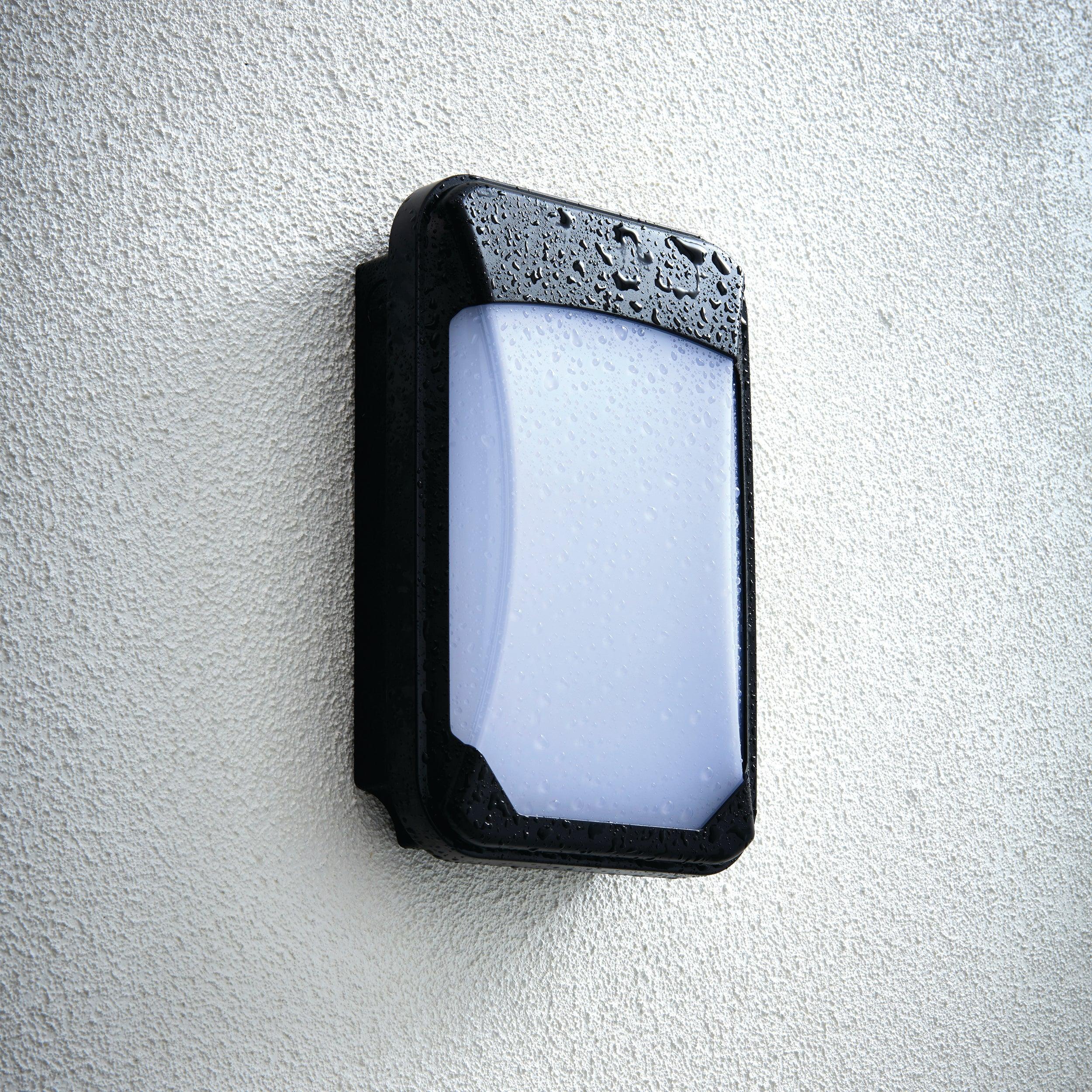 lucca black small led outdoor wall light ip65 15w by saxby lighting, close up image 102