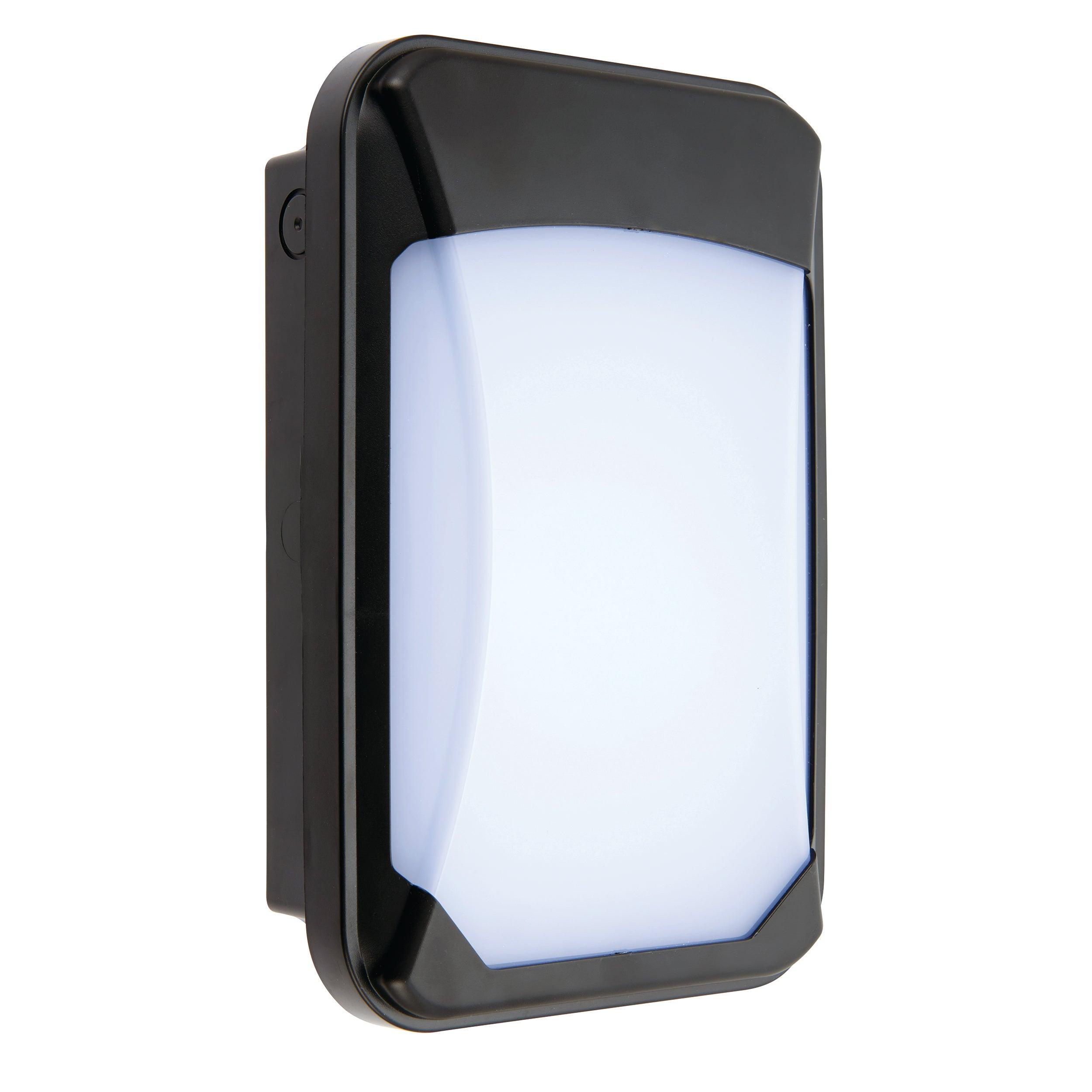 lucca small black outdoor wall light with microwave sensor ip65by Saxby Lighting, close up image