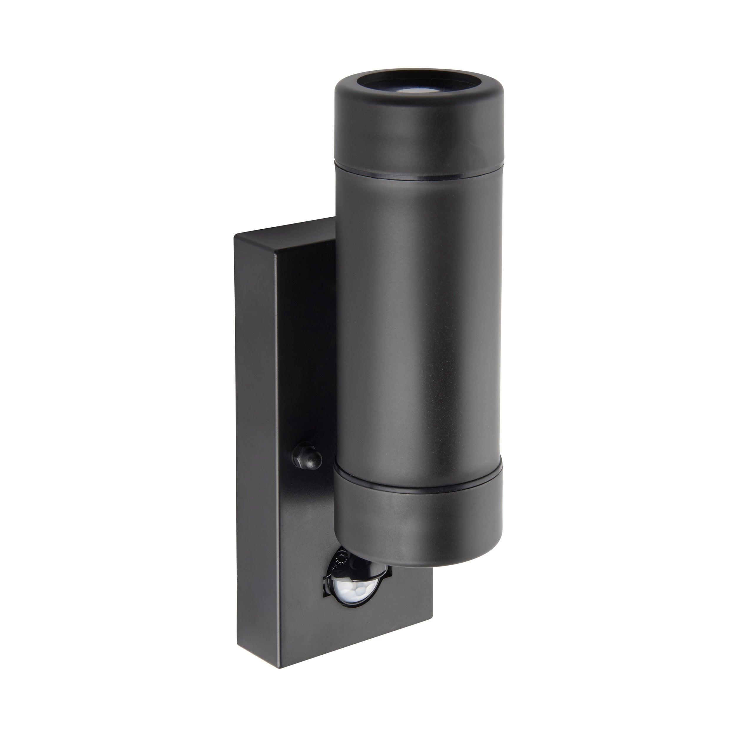 icarus pir 2 light black outdoor wall light ip44 7wby Saxby Lighting, close up image