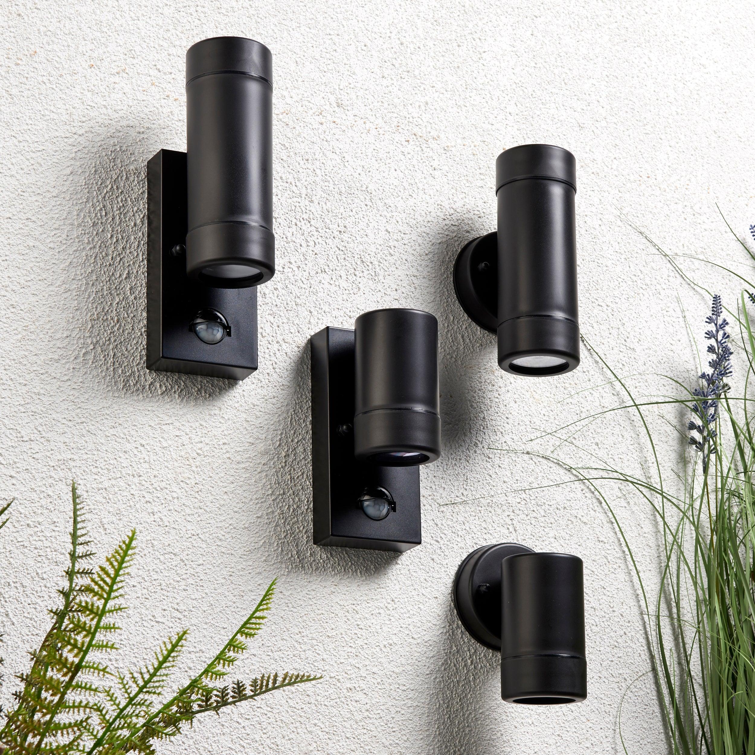 icarus pir 2 light black outdoor wall light ip44 7w by saxby lighting, close up image 176