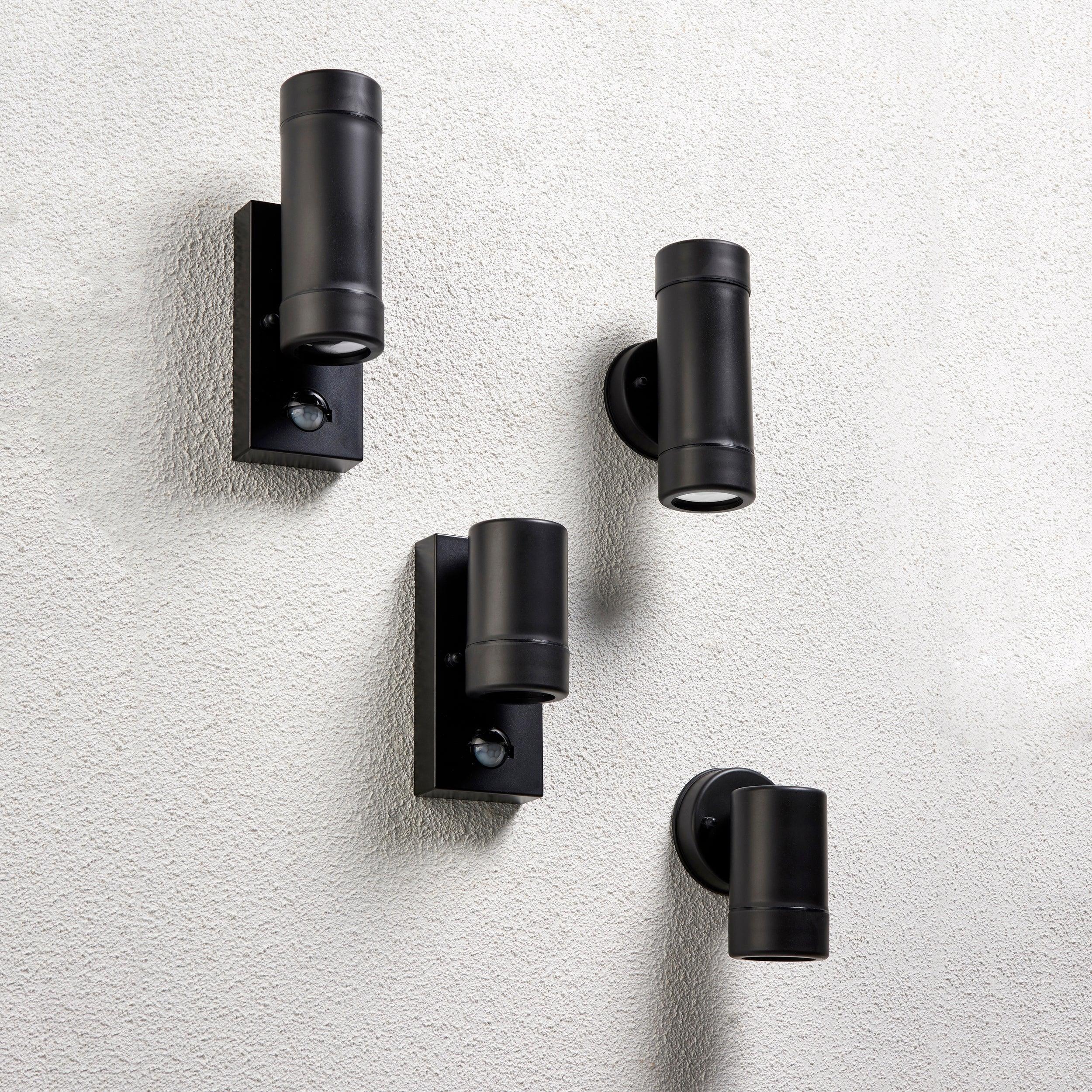 icarus pir 2 light black outdoor wall light ip44 7w by saxby lighting, close up image 147