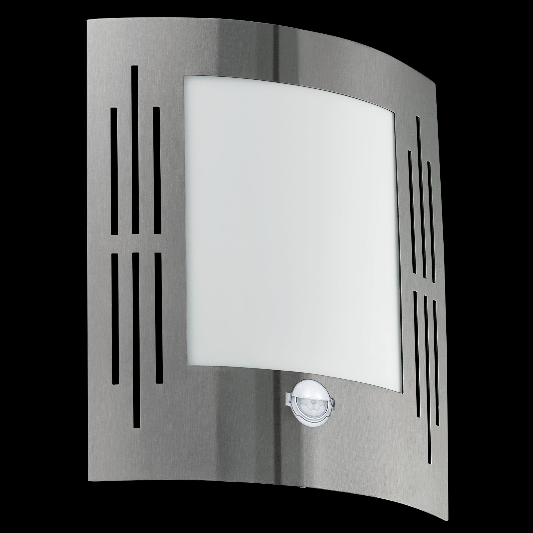 eglo city ip44 curved pir steel glass outdoor wall light living room image